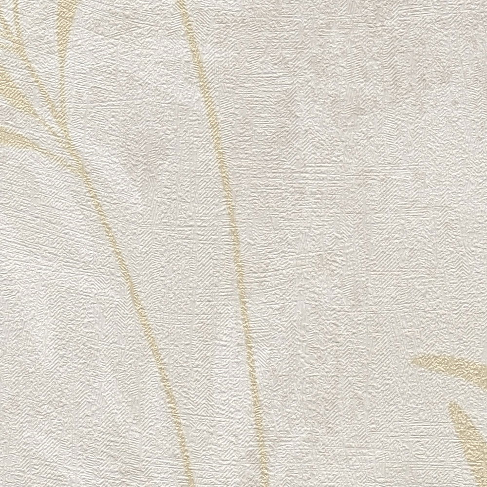             Vliestapete mit floralem Palmen-Muster – Creme, Grau, Gold
        