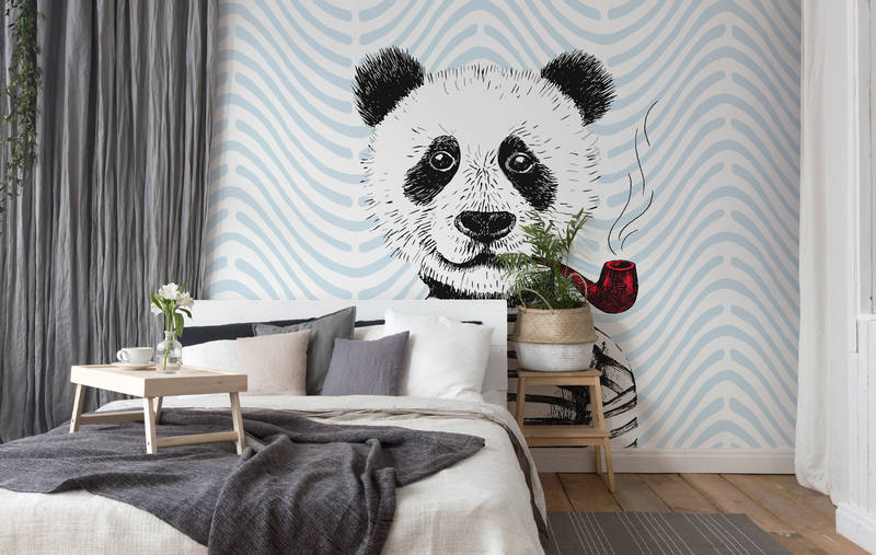             Papier peint bande dessinée pour chambre d'enfant motif panda - bleu, rouge, blanc
        