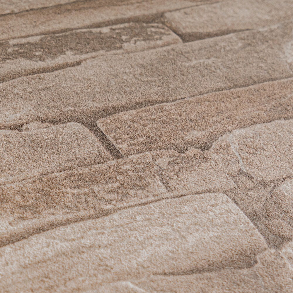             Tapete mit Steinmauer-Muster & 3D-Optik – Braun, Beige
        