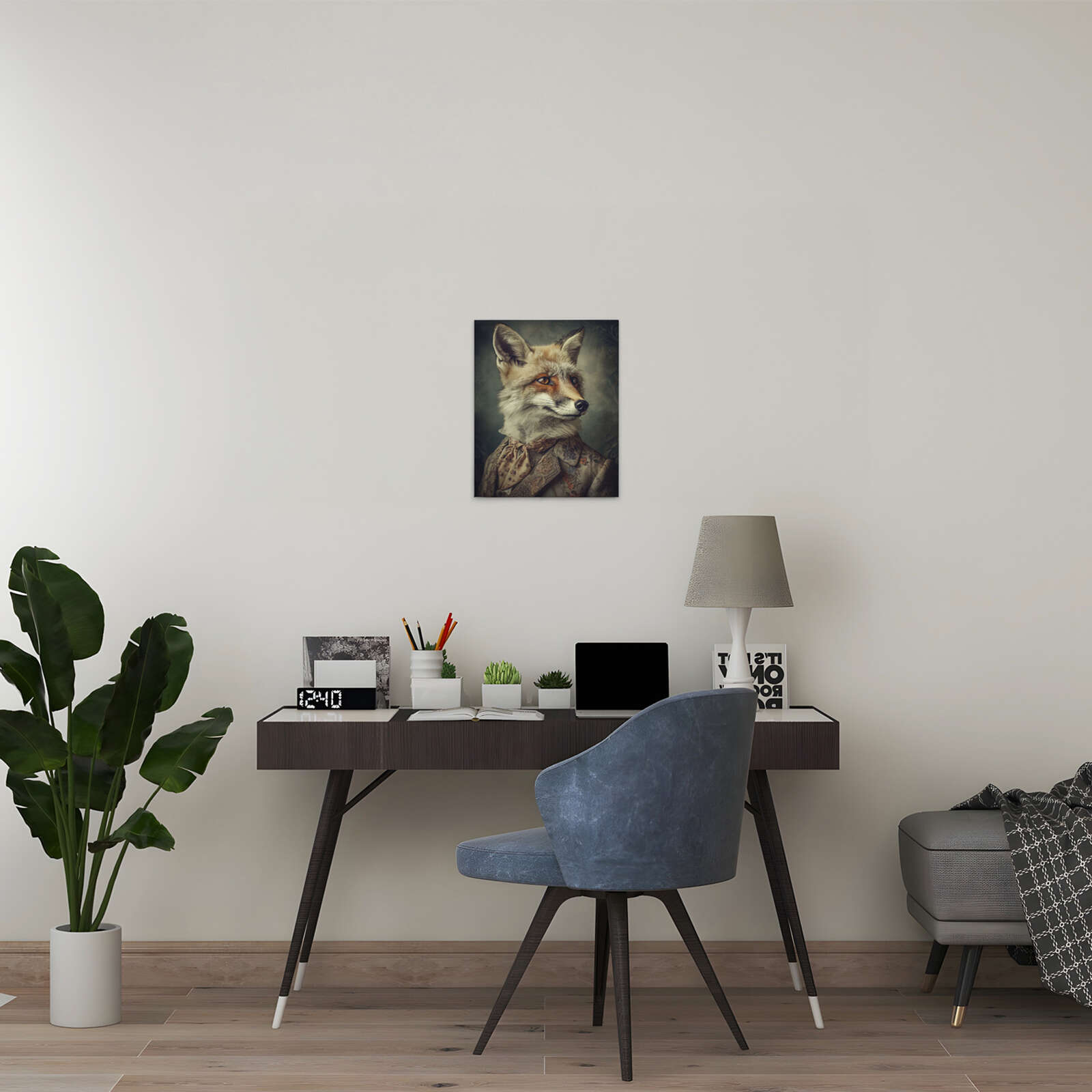             Eleganter Fuchs - Viktorianisches Design auf Leinwand – 40 x 50 cm - Creme, Beige
        