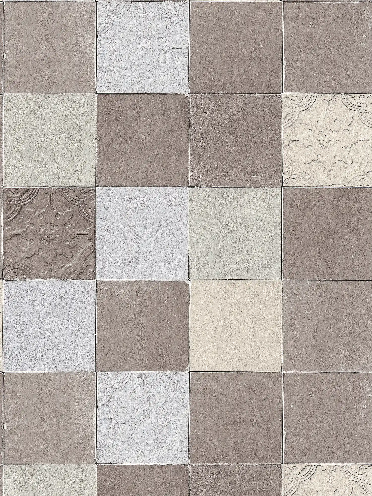         Tile wallpaper oriental mosaic - grey, cream
    