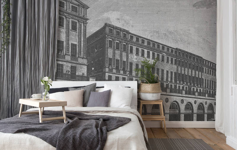             Architecture Retro Skyline Used Look Behang - Grijs, Wit
        