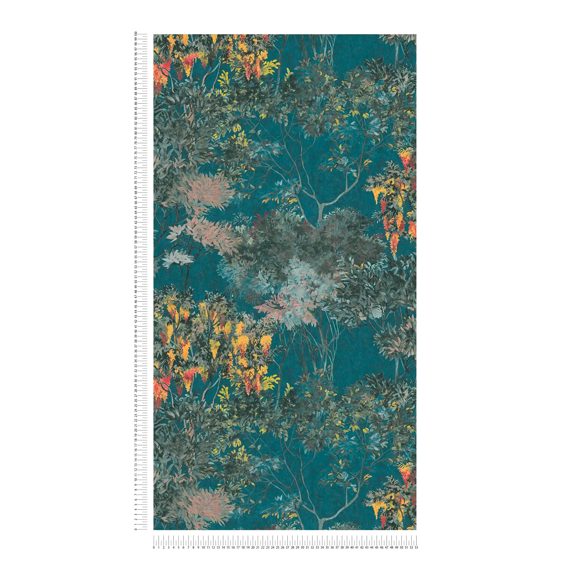             Dschungeltapete mit bunten Muster – Bunt, Petrol, Gelb
        