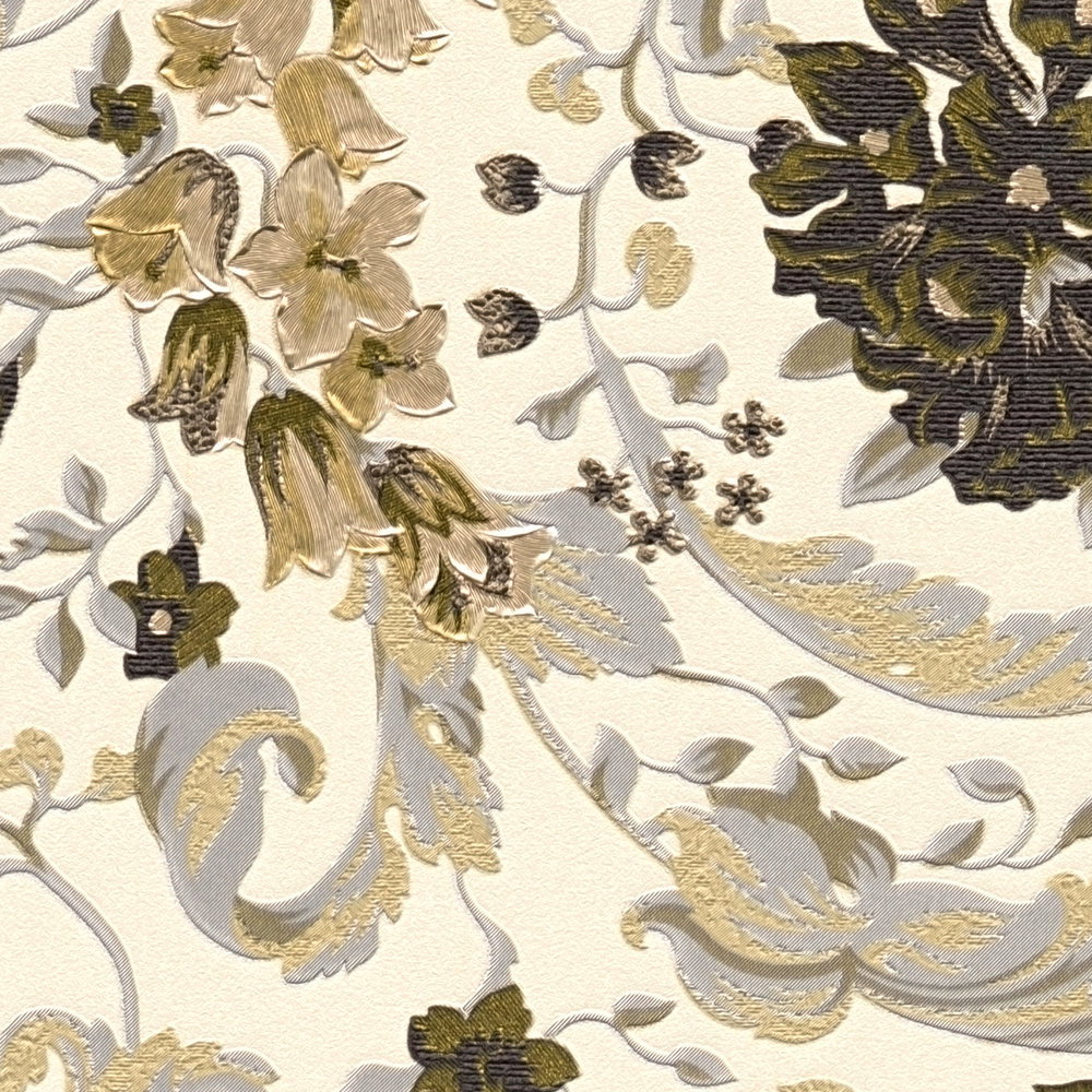             Florale Tapete VERSACE mit Ornamentmuster – Beige, Metallic
        