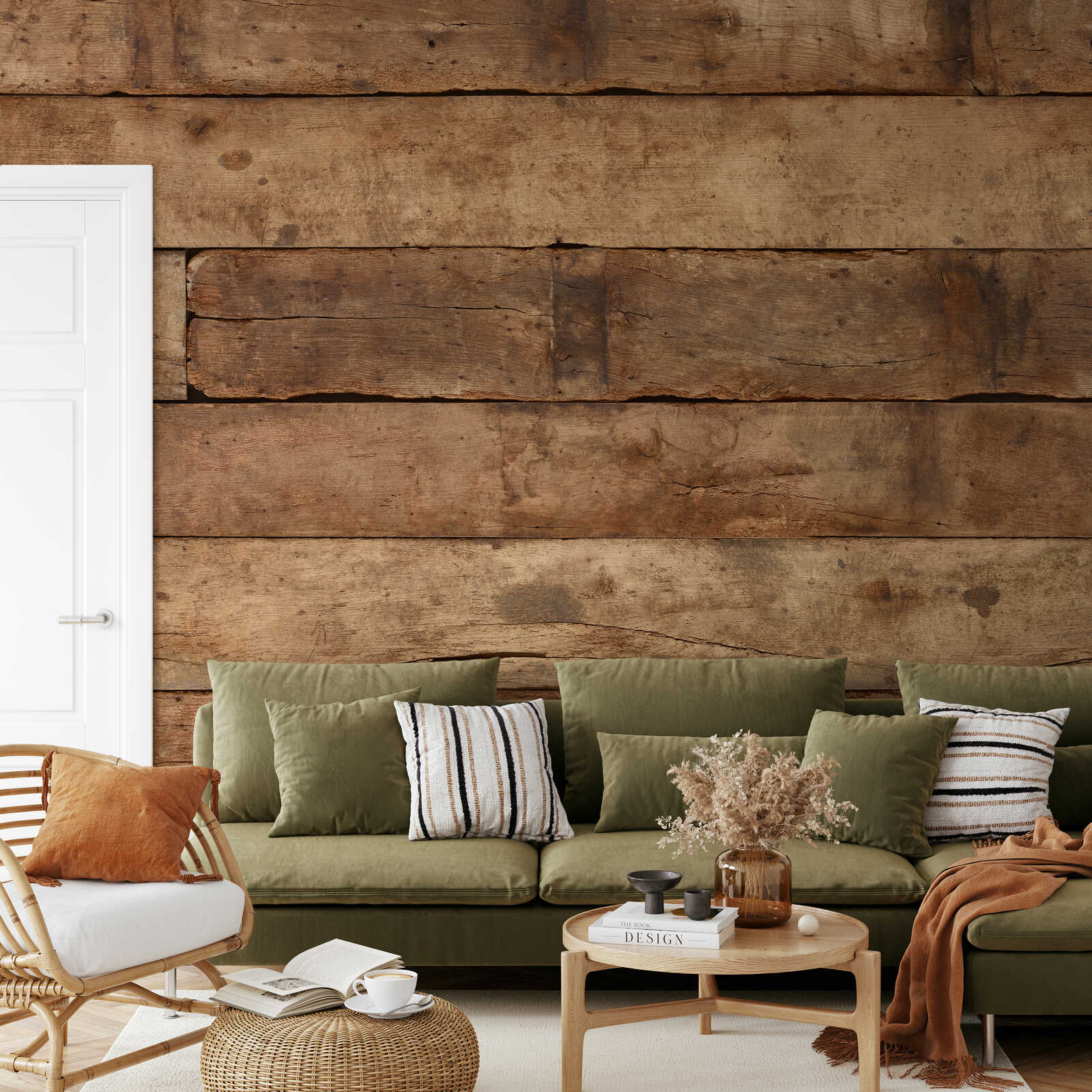 Holzverkleidung, Wohnzimmer, Sofa, Kissen, Tisch
