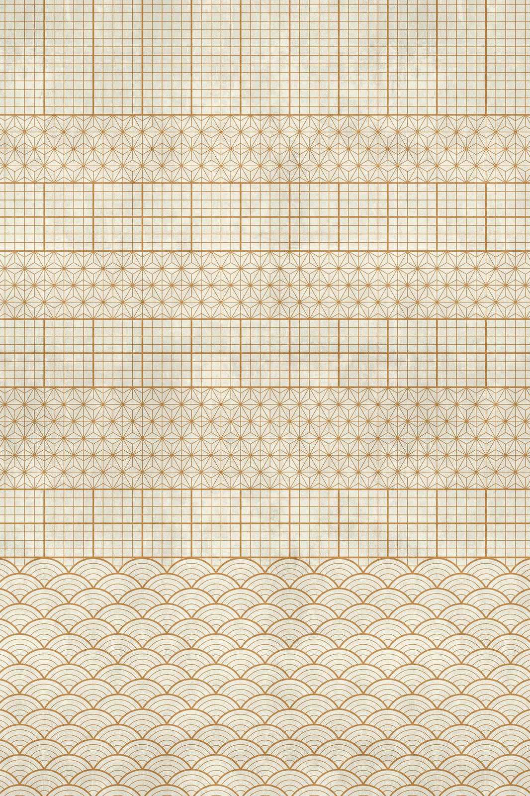 Voliere 4 - Beiges Leinwandbild goldenes Dekor im Vintage Stil – 0,90 m x 0,60 m