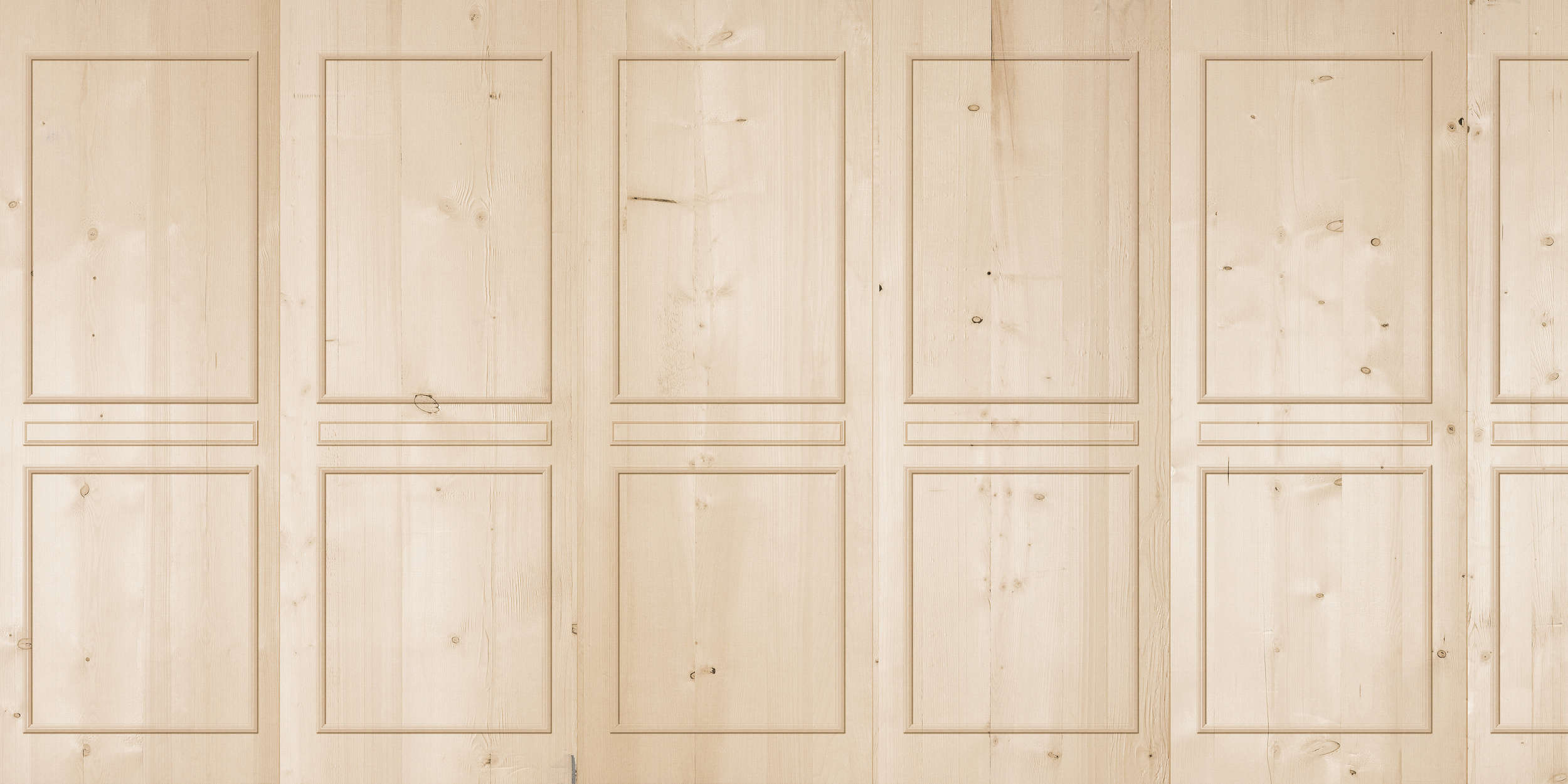             Dekorative Wandtapete – Fototapete in Holzoptik mit klassischer Kassettierung – Beige, Braun
        