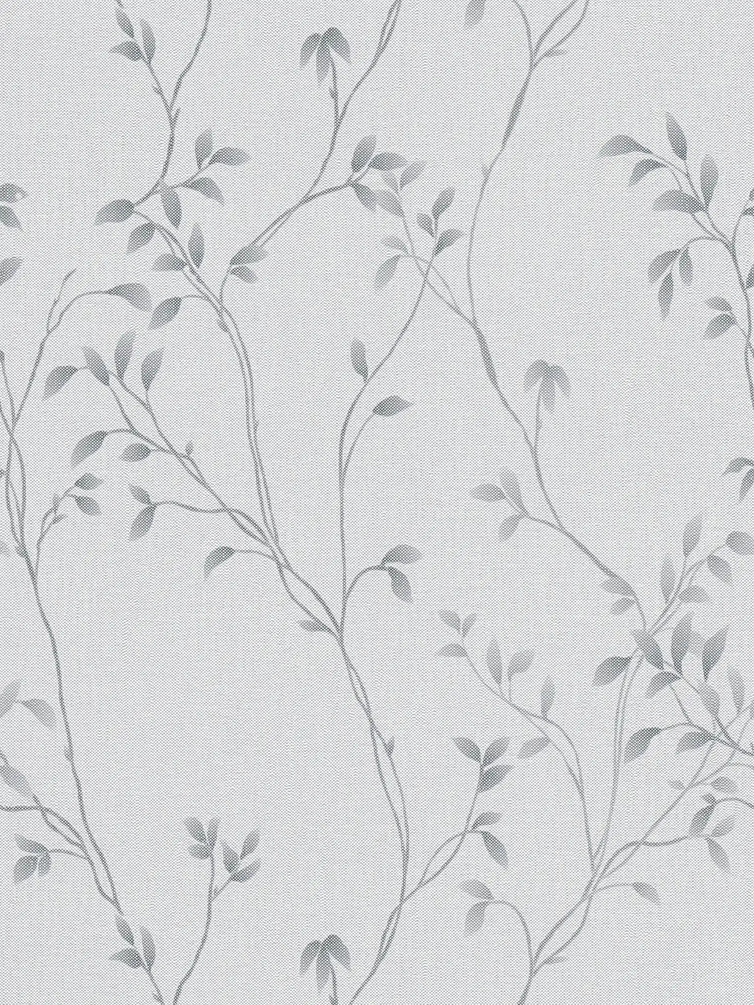 Textured non-woven wallpaper with tendrils and leaves in a simple look - grey, light grey