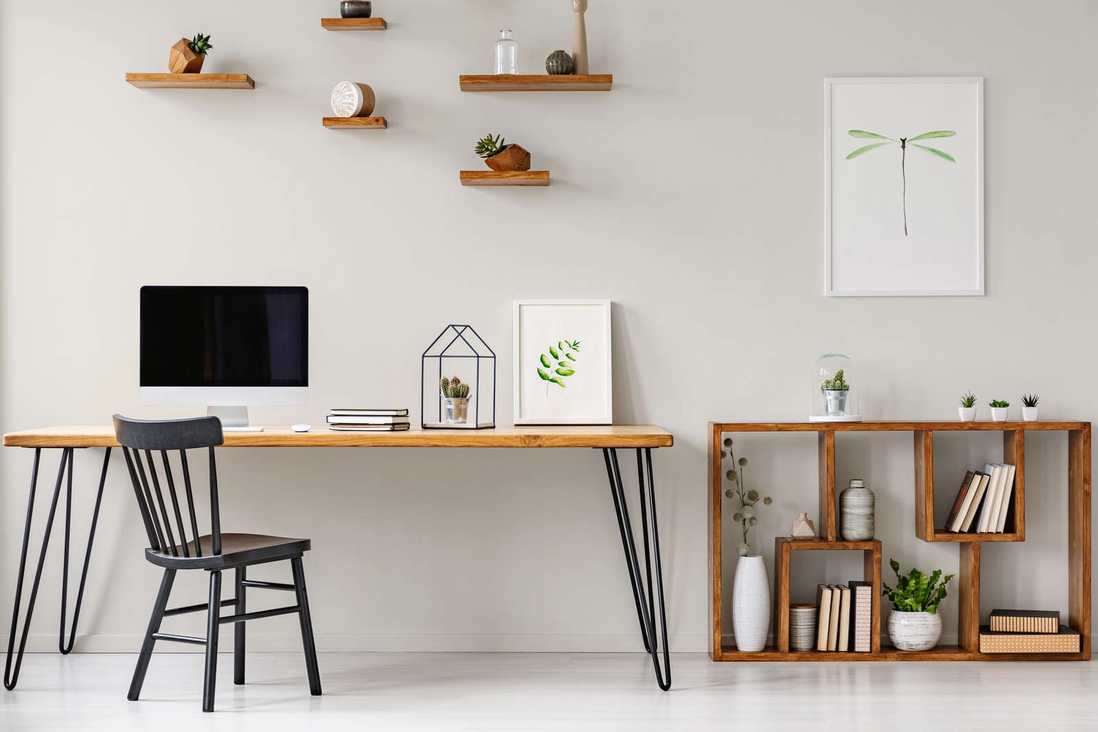Schreibtisch, Arbeitszimmer, Holztisch, Monitor, Dekor