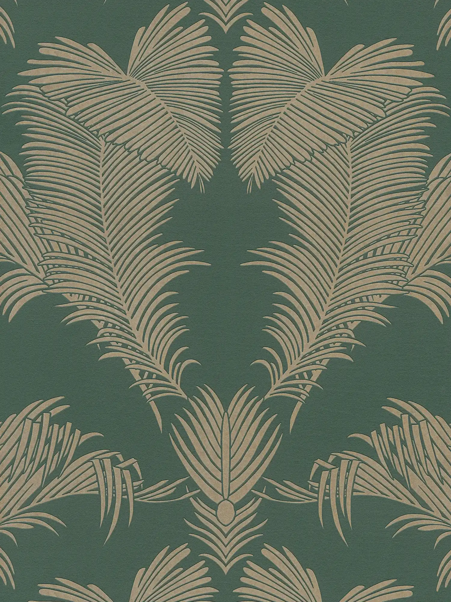         Papier peint intissé vert sapin & or avec motif feuilles de palmier - vert, métallique
    