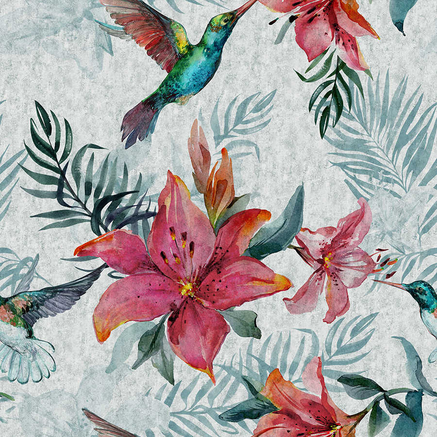 hummingbird, flowers, tropical, pattern, design