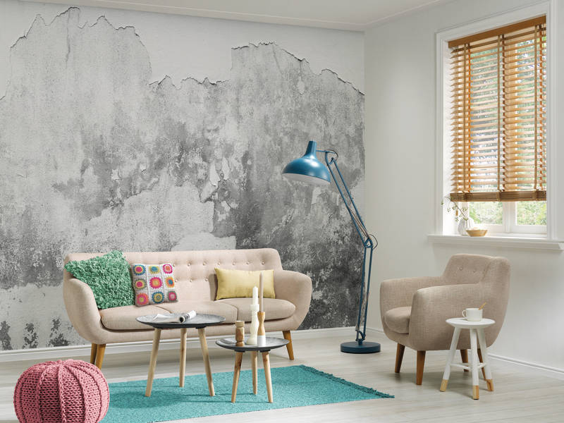             Used-Look Steinmauer im Industrial Style – Weiß, Grau
        