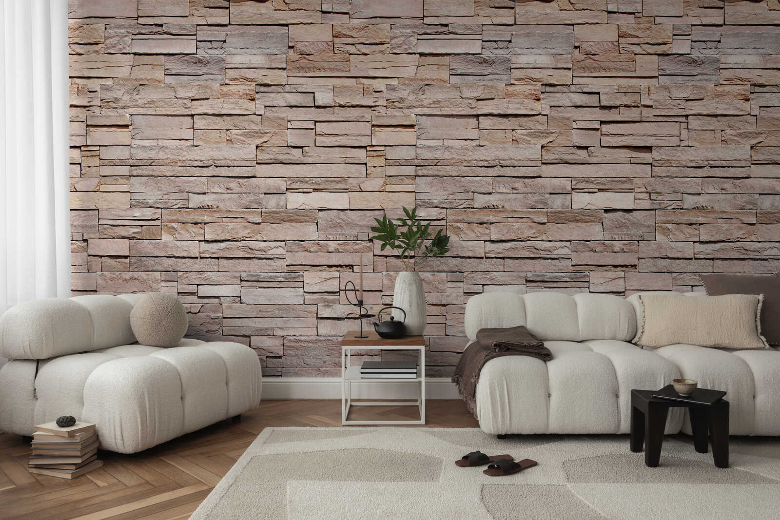 Wohnzimmer, Steinwand, Sofagarnitur, Wohnzimmerdekoration, Pflanze