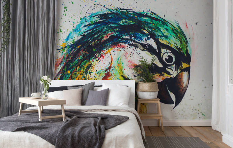 wandtapete, wandaufdruck, zimmerdeko, kissen, bett