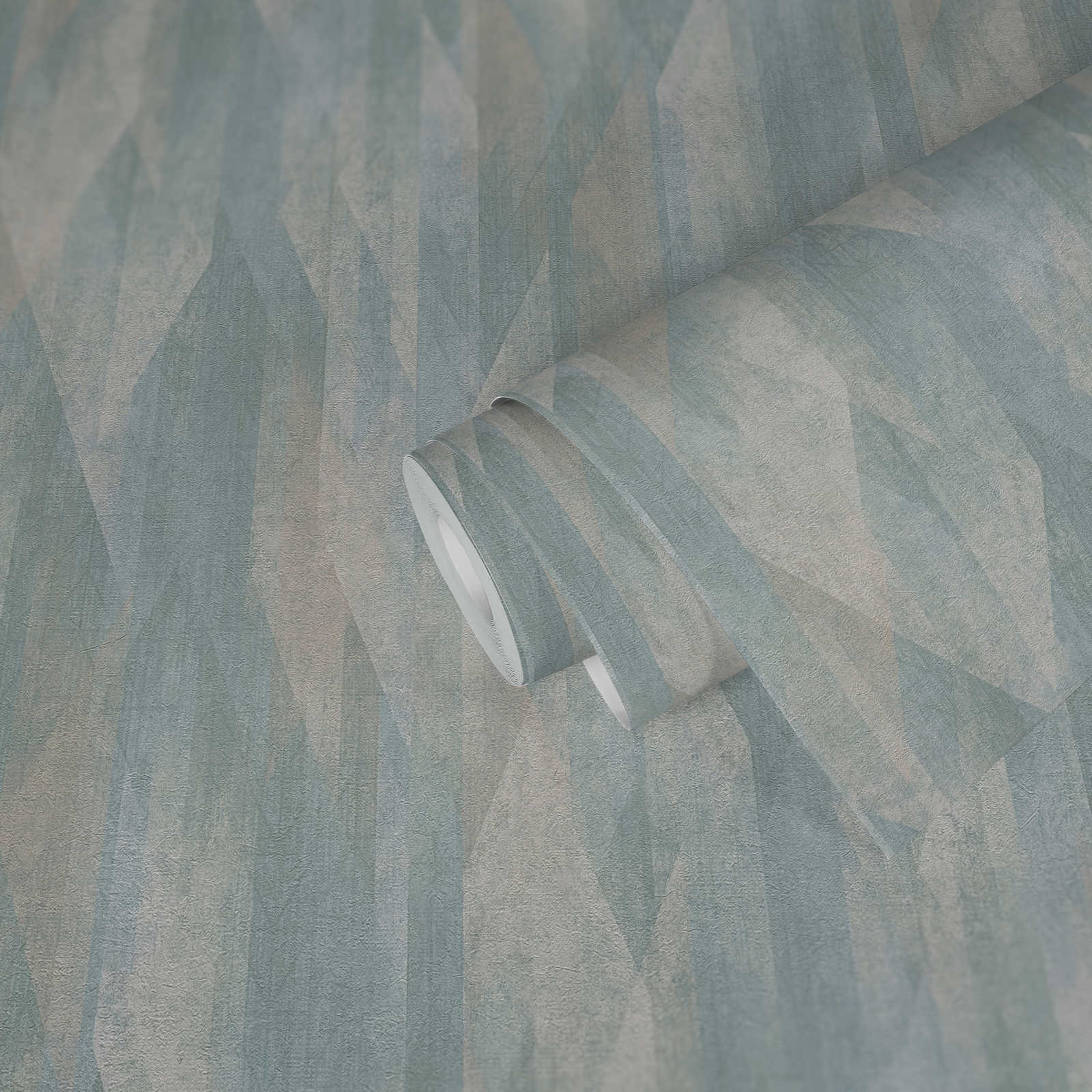             Pattern wallpaper with graphic lozenges - turquoise, blue, cream
        