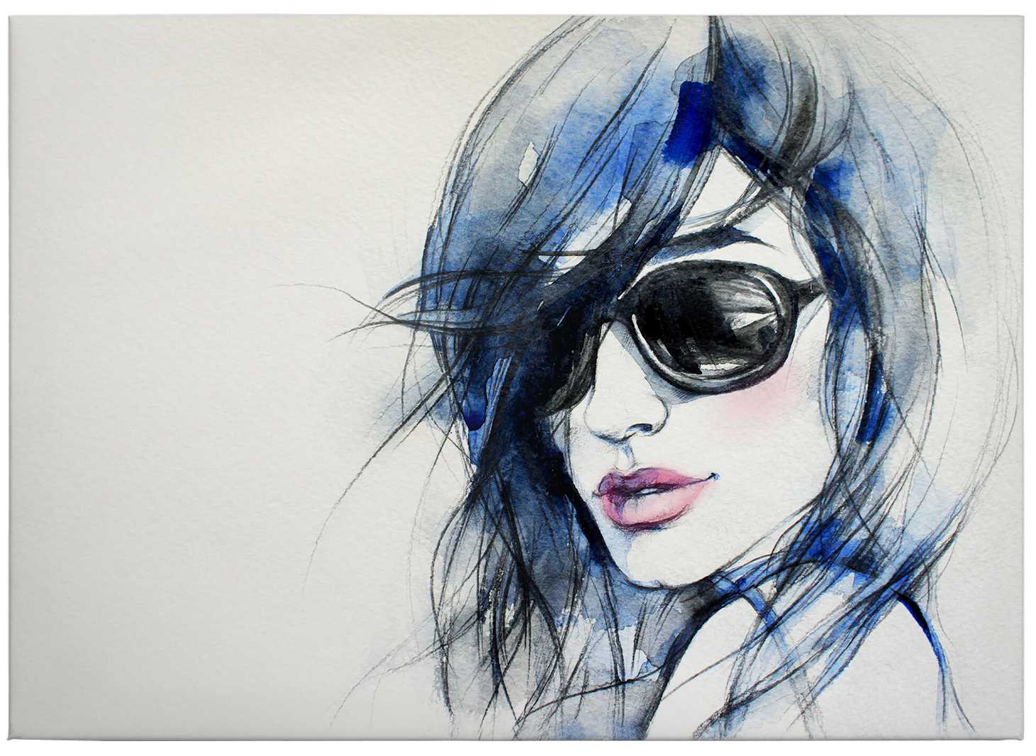 Tableau toile Aquarelle Portrait Femme Lunettes de soleil DD123090 - Main Image