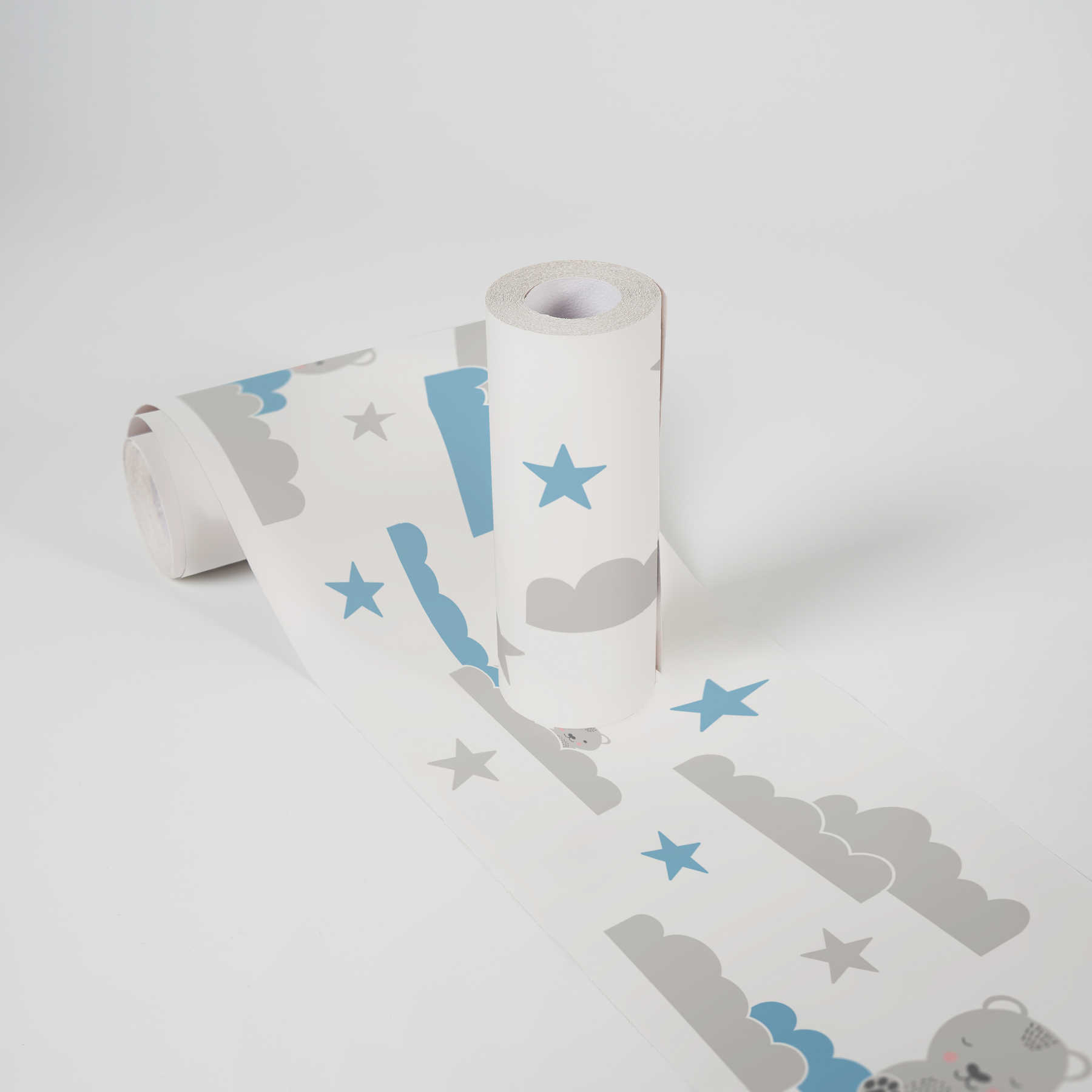             Zelfklevende Jongens Babykamer Border 'Bear Sky' - Grijs, Blauw, Wit
        