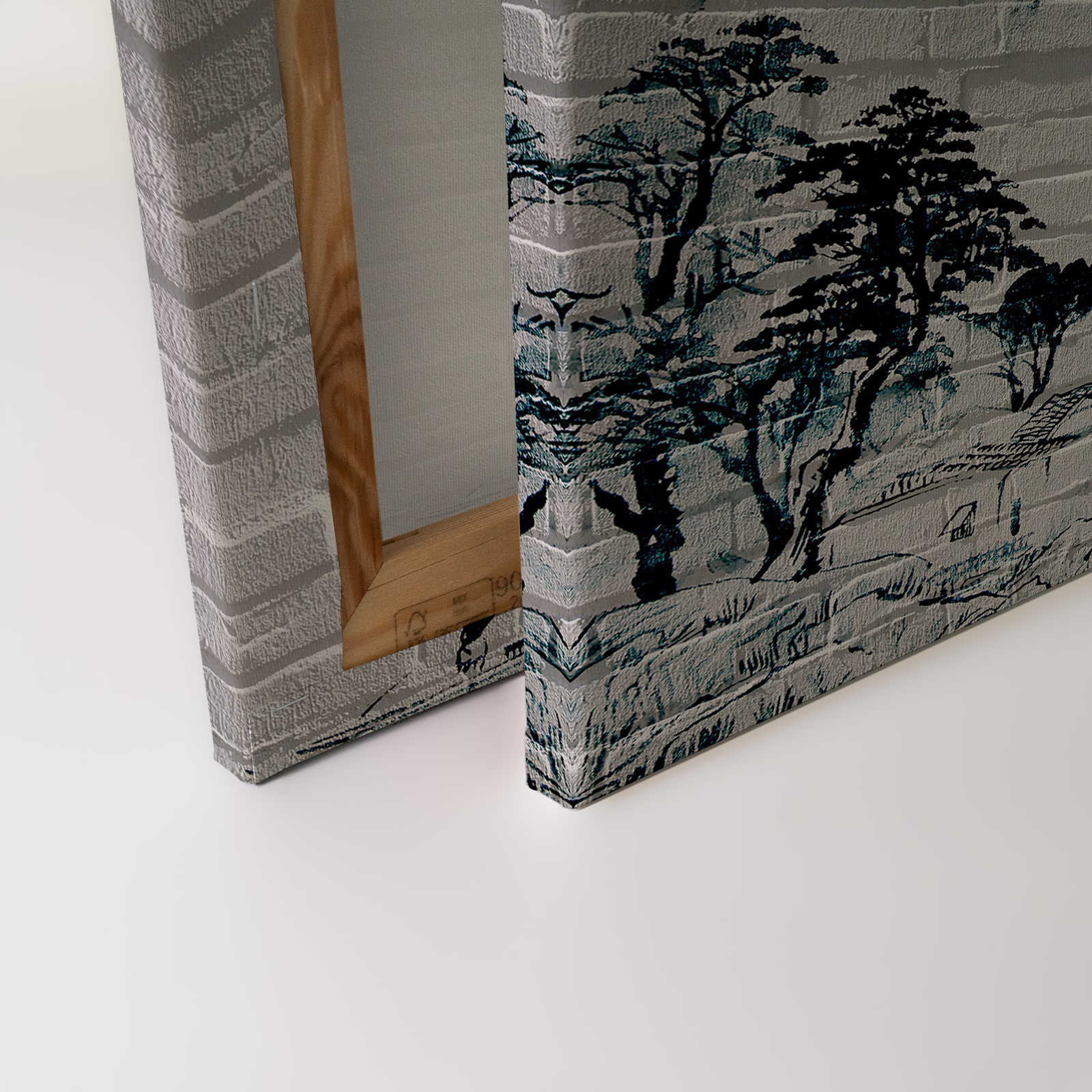             Leinwandbild Berge auf Backsteinmauer – 0,90 m x 0,60 m
        