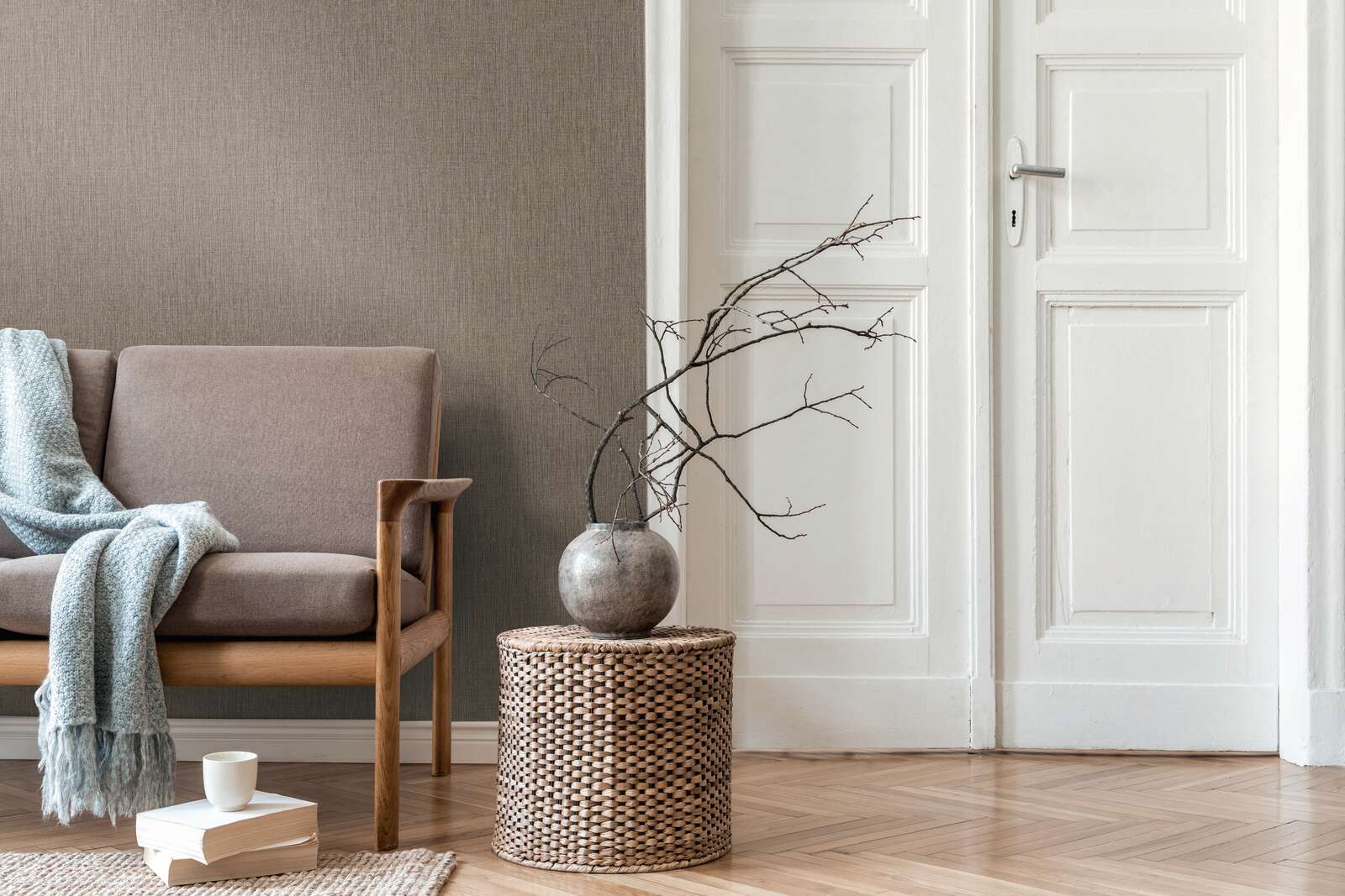wohnzimmer, deko, zweig, vase, tisch