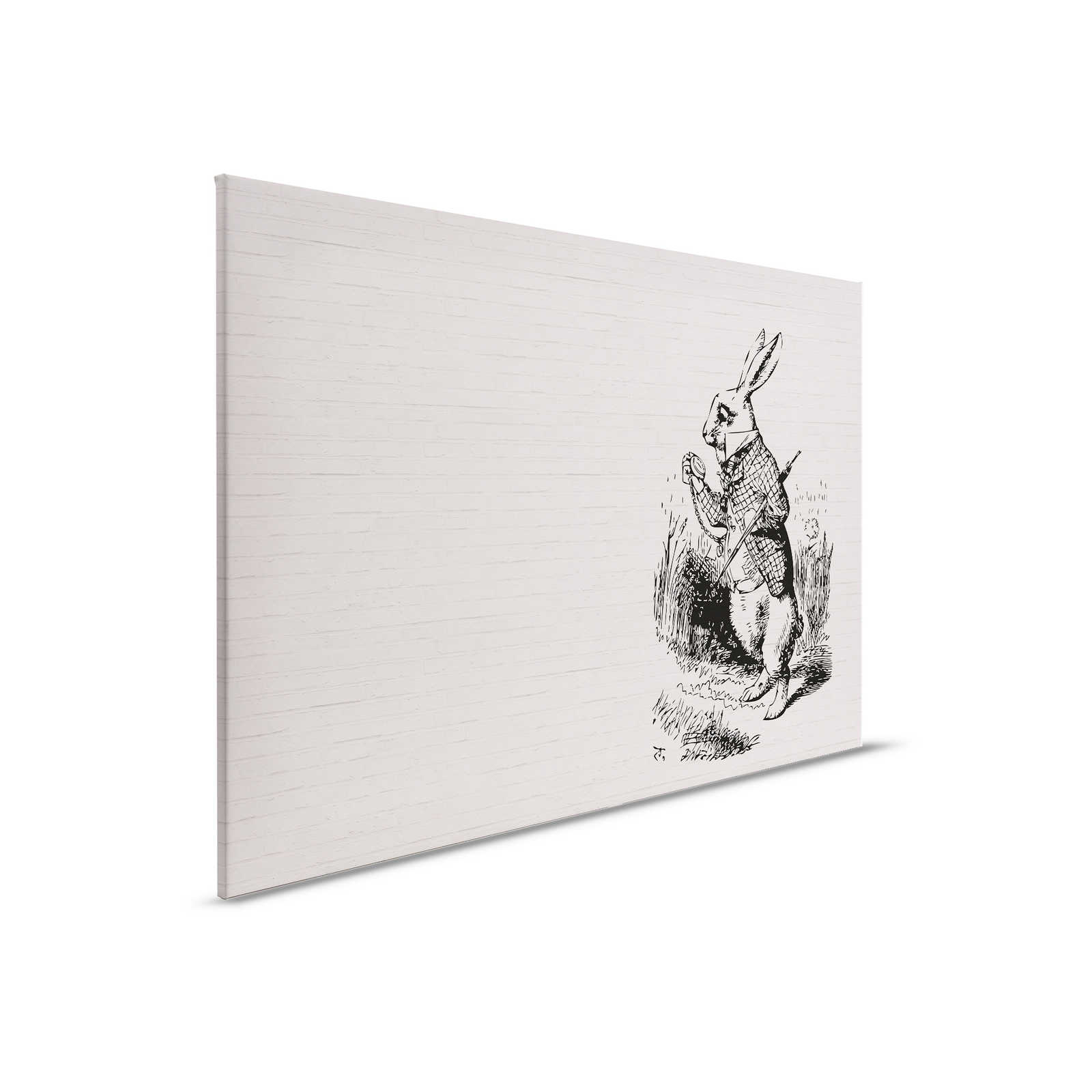 Canvas schilderij met bakstenen muur &amp; vintage kindermotief - 0.90 m x 0.60 m