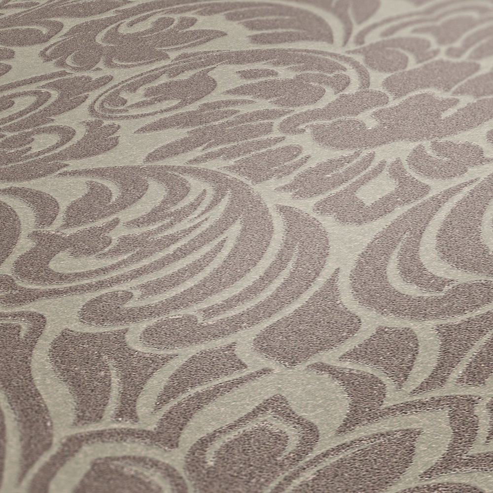             Detailreiche Ornament-Tapete mit faszinierendem Lichtspiel durch Glasperlen – Creme, Rosa
        