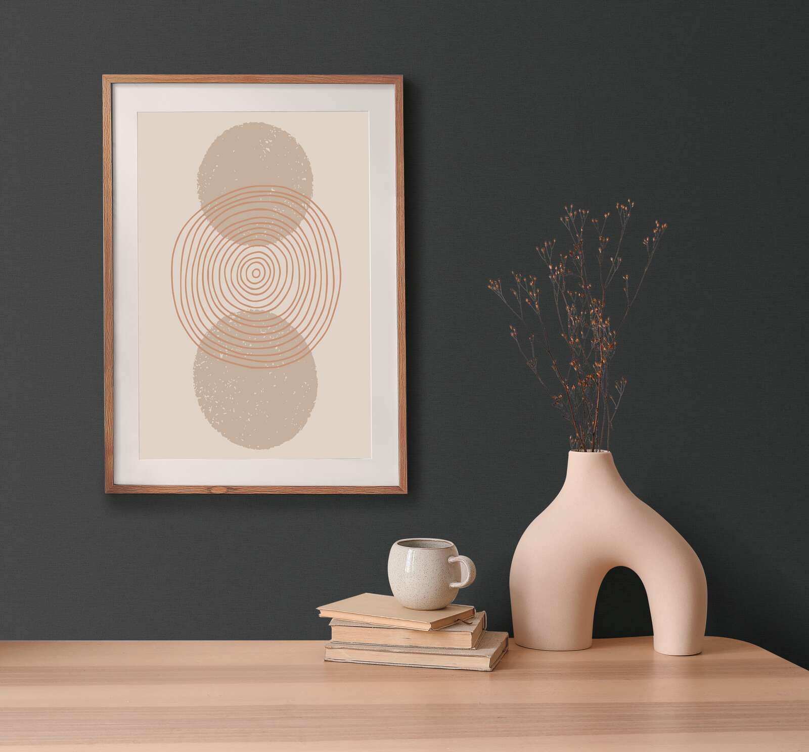Kunstprint, gerahmte Kunst, geometrisches Design, neutrale Dekoration, Vasen-Dekor