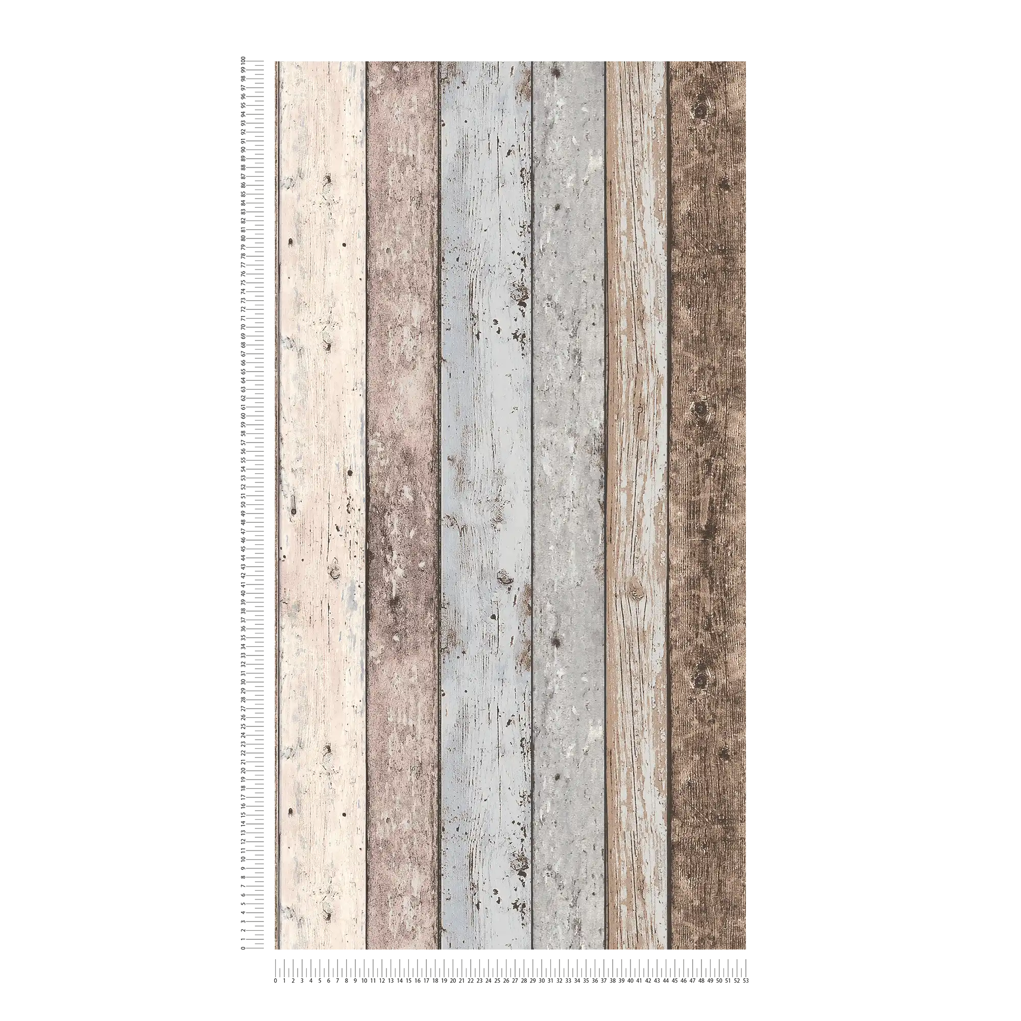             Papier peint Planches rustiques aspect bois vintage - marron, bleu, beige
        