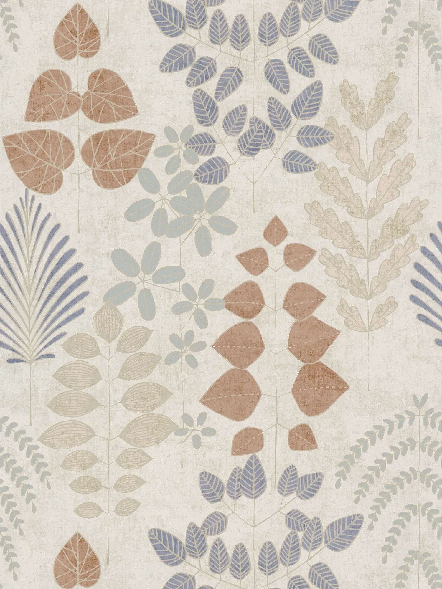 papier peint en papier intissés ludique avec motif végétal mat et délicatement structuré - beige, marron, gris