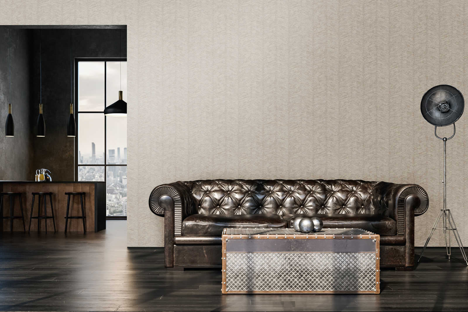             Strukturtapete Ethno Design mit Streifeneffekt – Creme, Metallic, Beige
        