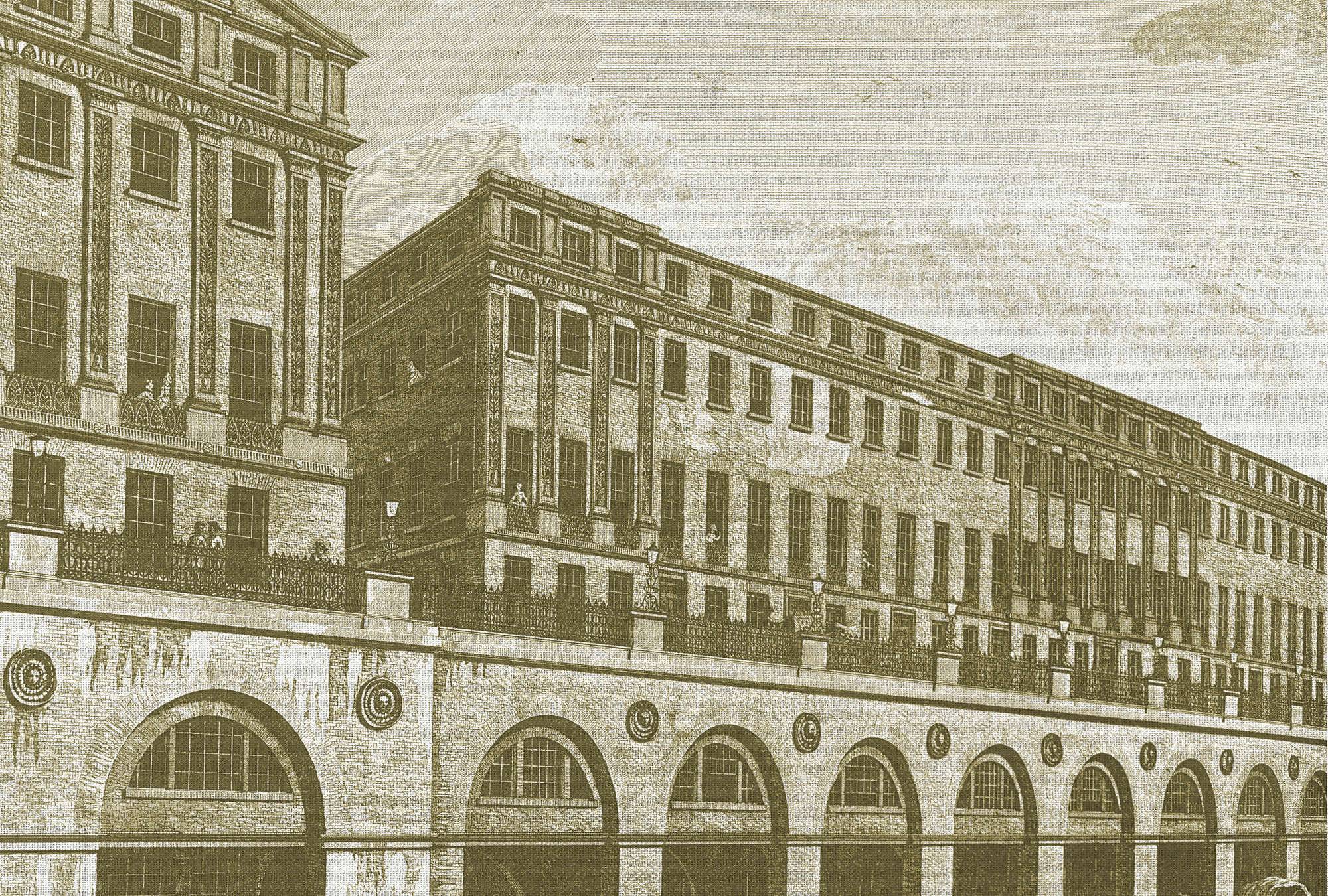             Architectuurbehang Sepia Retro Look & Gebruikte Optiek - Groen, Wit
        