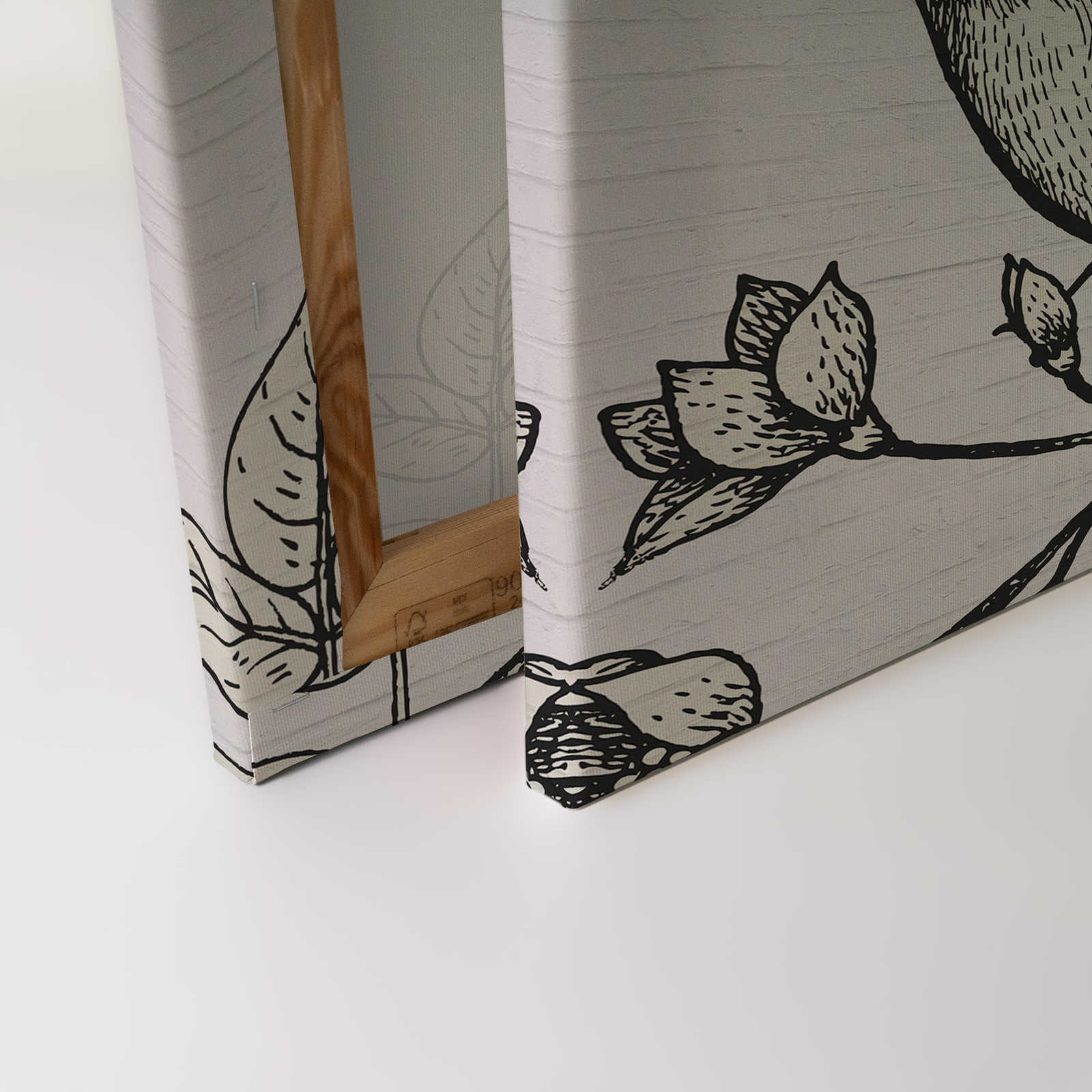             Steinwand Leinwandbild mit Vogel & Blumen Grafik – 0,90 m x 0,60 m
        