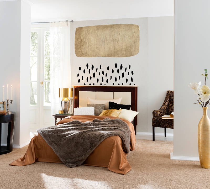             Gold Fototapete mit modernem Dots Design
        