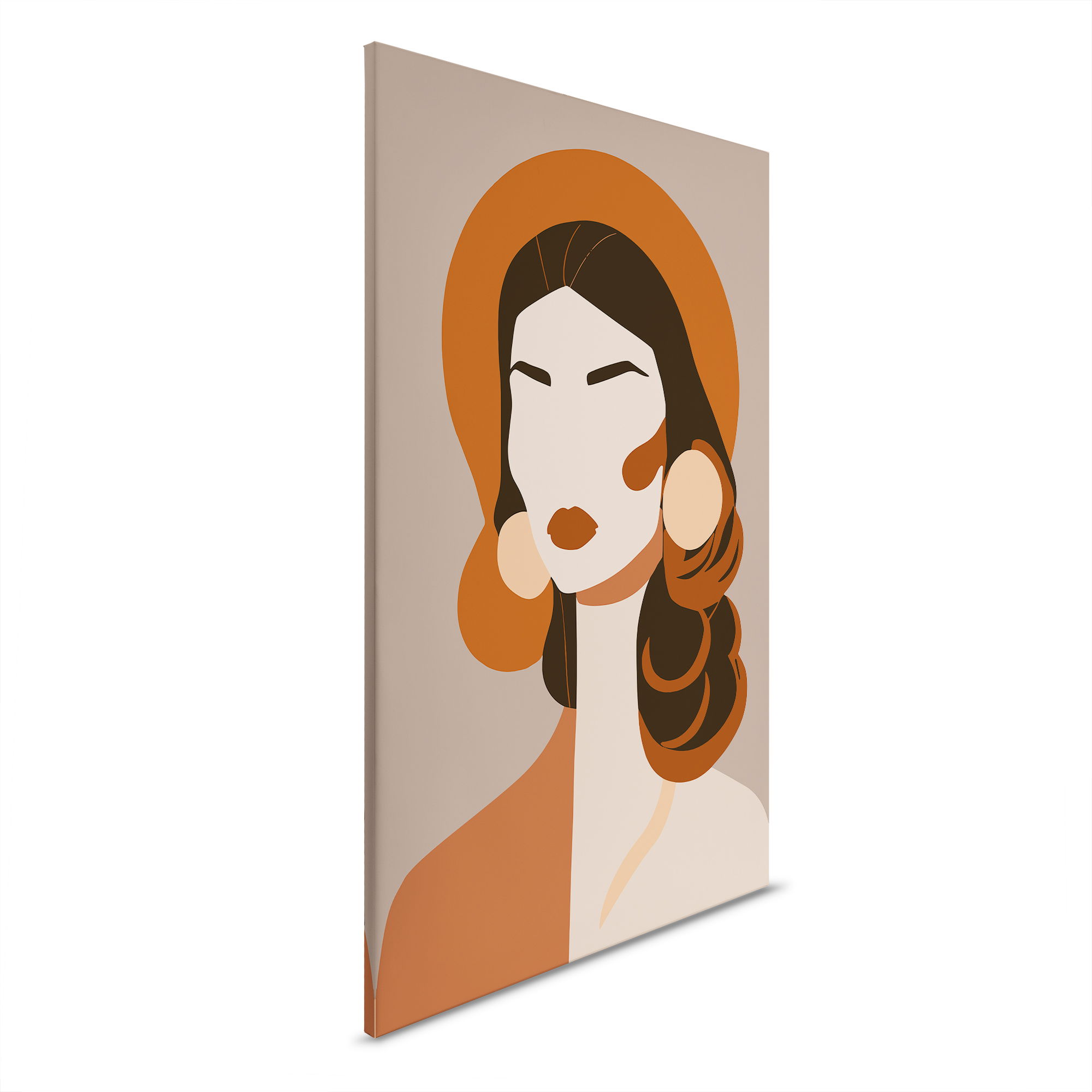         Elegance in copper - Modern silhouette of a woman on canvas - 30 x 45 cm - Brown, grey
    