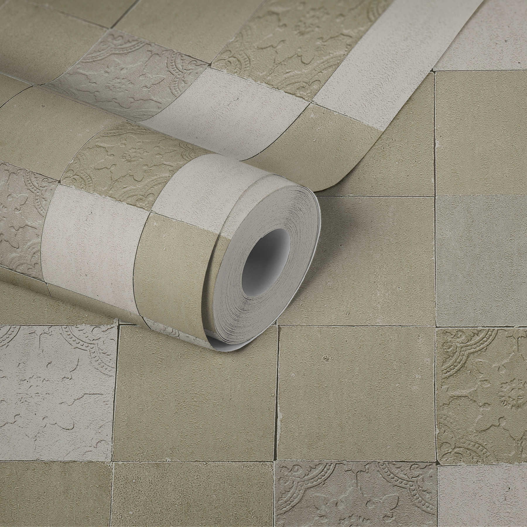             Fliesen-Tapete orientalisches Mosaik – Creme, Grau
        