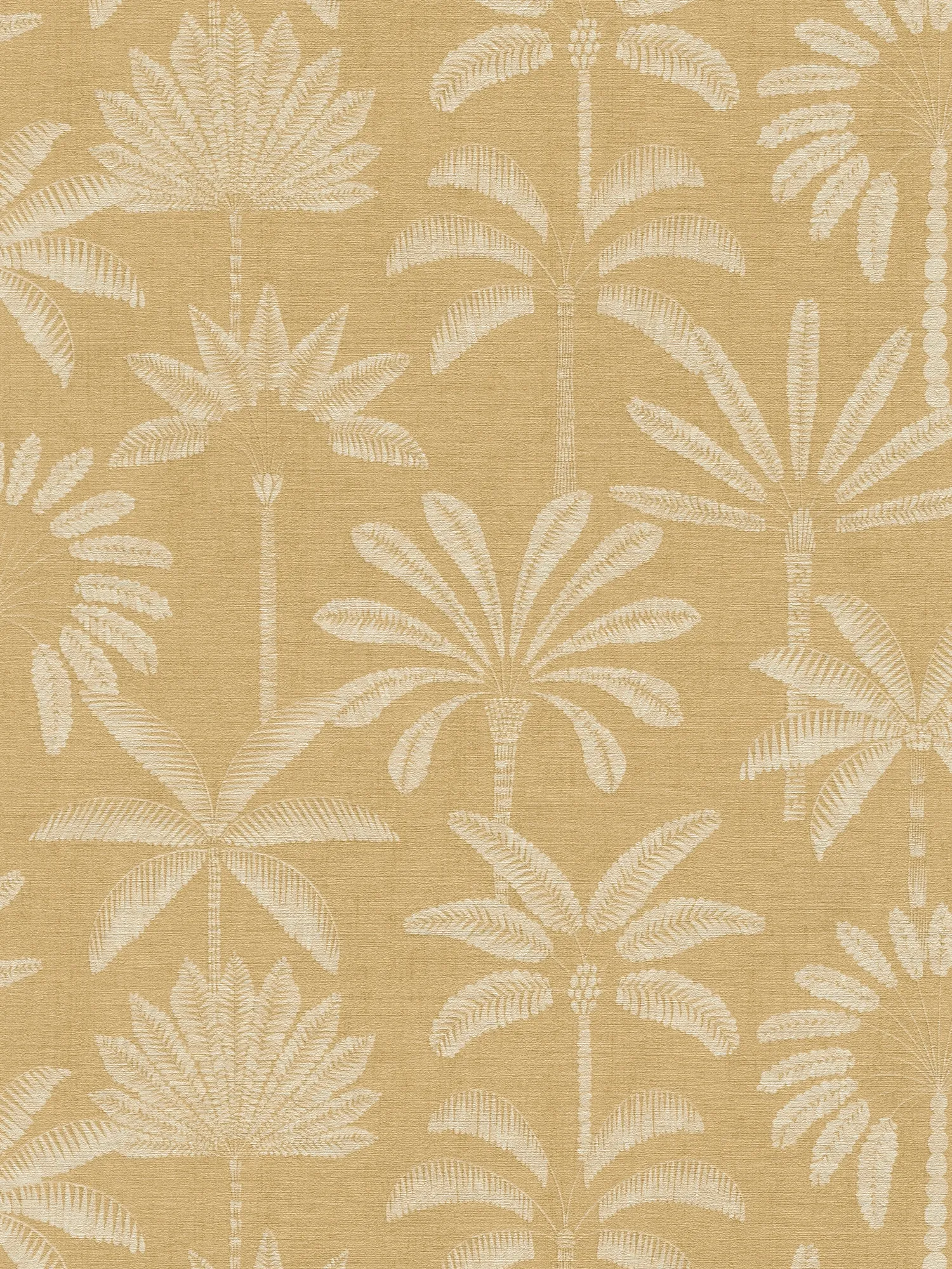         Non-woven wallpaper in floral nature style with elegant palm tree relief slightly shiny slightly textured - beige, cream, metallic
    