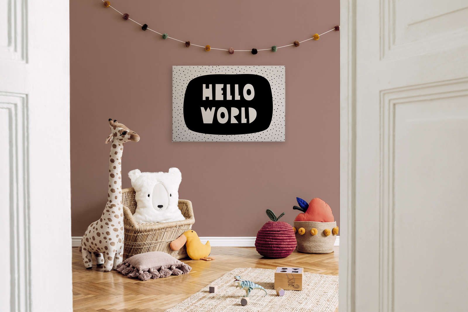             Canvas voor kinderkamer met opschrift 'Hello World' - 90 cm x 60 cm
        