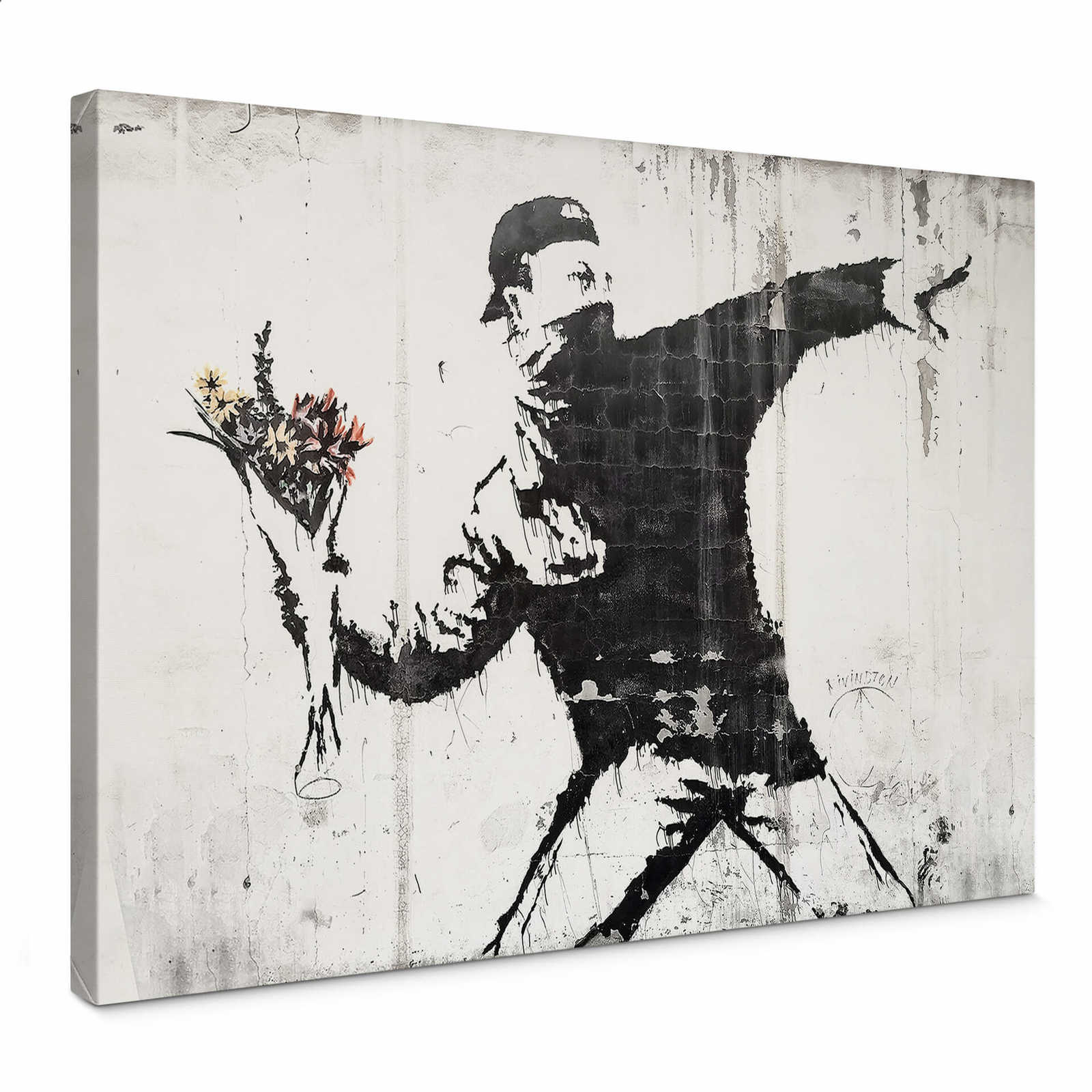             Banksy Leinwandbild "Flower Thrower" Graffiti Stil – 0,70 m x 0,50 m
        