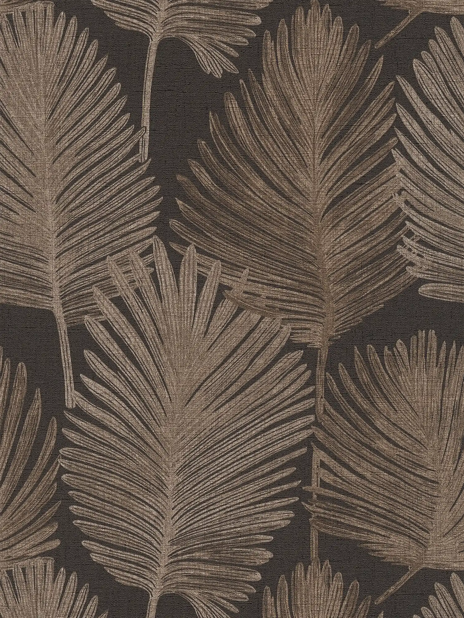         Wilde Vliestapete mit tropischem Palmenblattmuster, leicht strukturiert – Braun, Beige, Metallic
    
