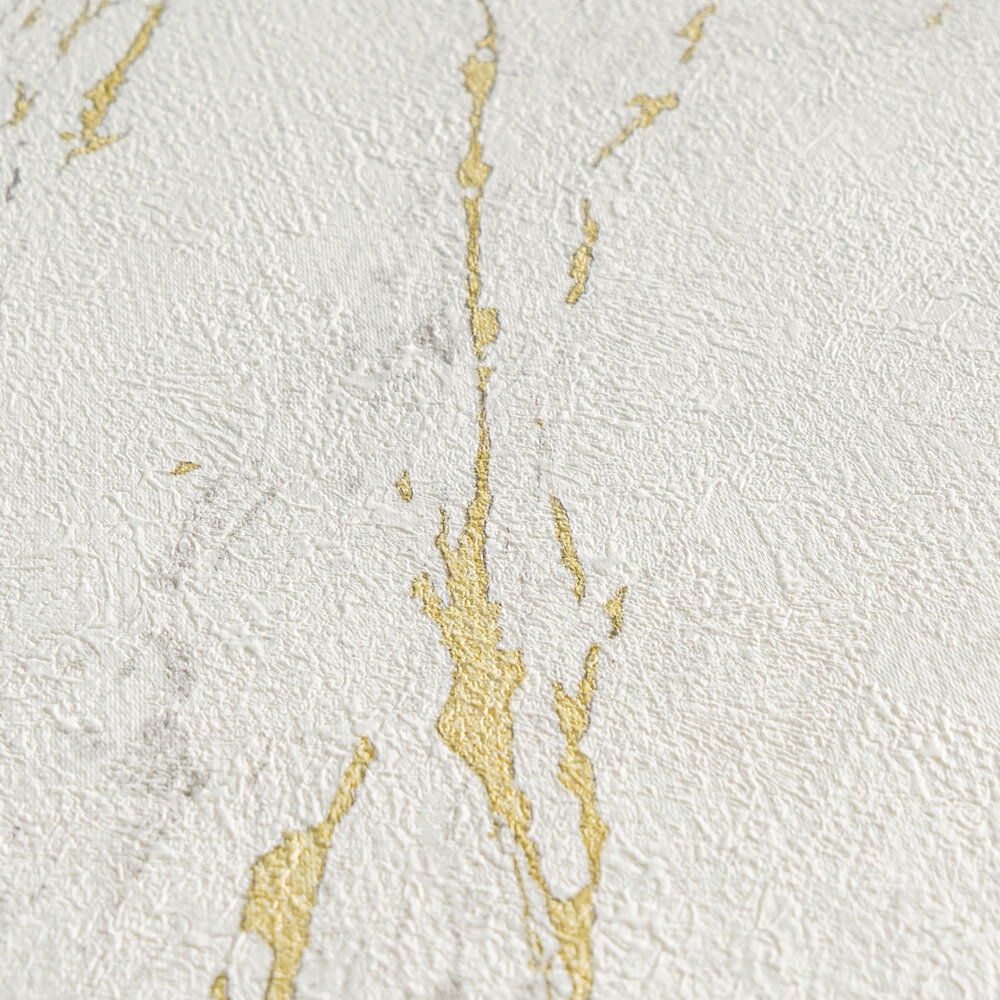             Gold Marmor Tapete mit Metallic Strukturdesign – Weiß, Metallic
        