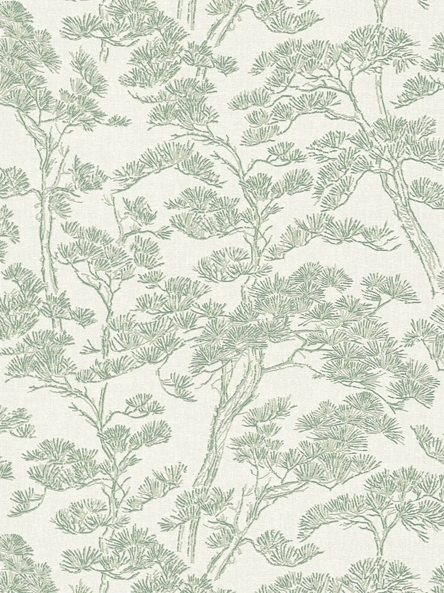         Vliestapete mit künstlerischem Pinien- und Baumdesign leicht strukturiert – Grün, Weiß
    