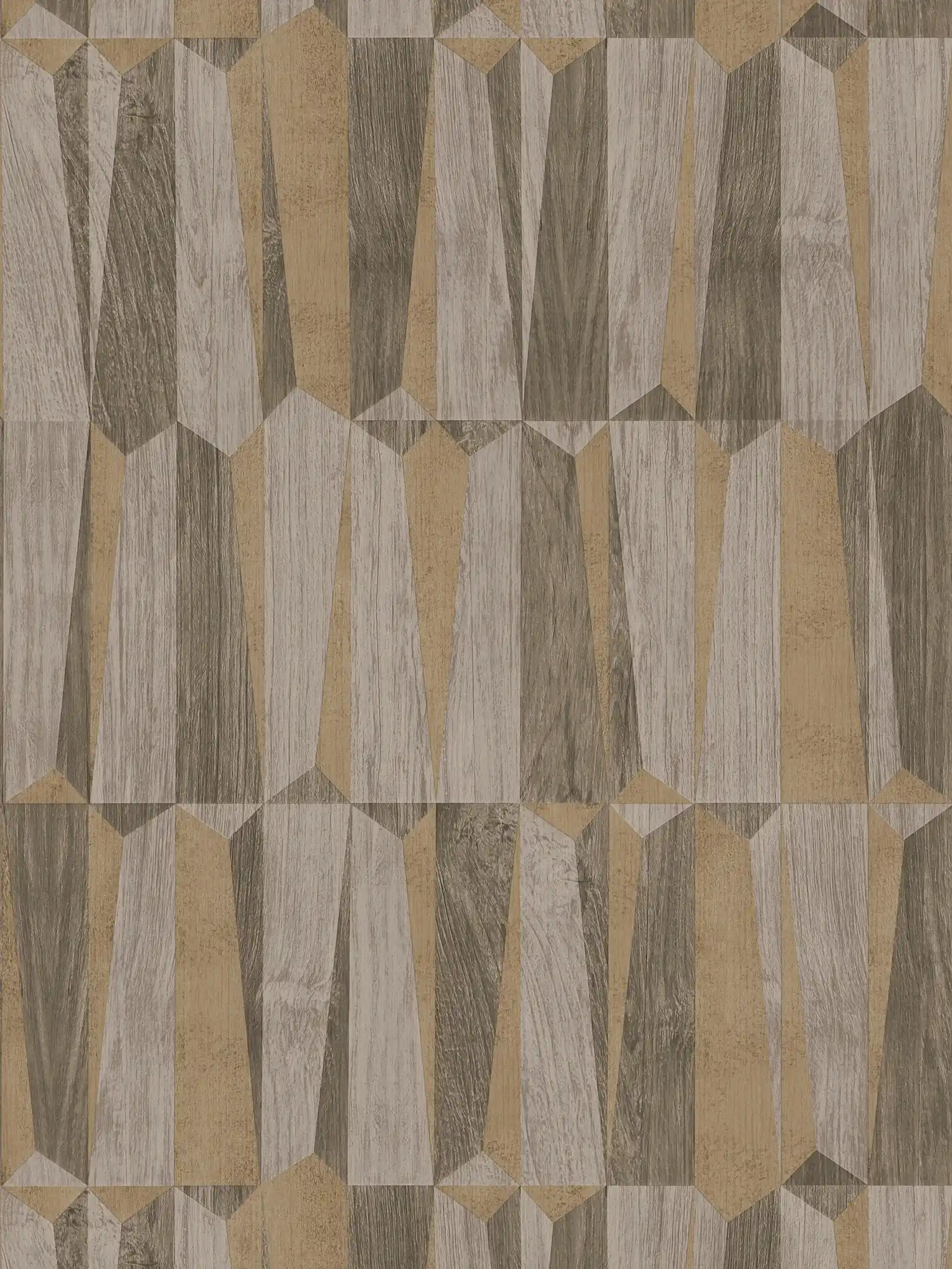         Ethno wallpaper with metallic & wood effect - brown, grey
    