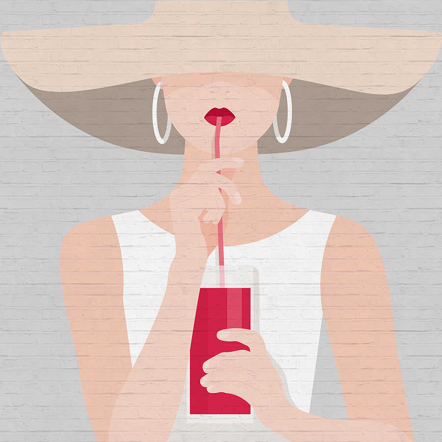 frau, getränk, saft, st raw, hat