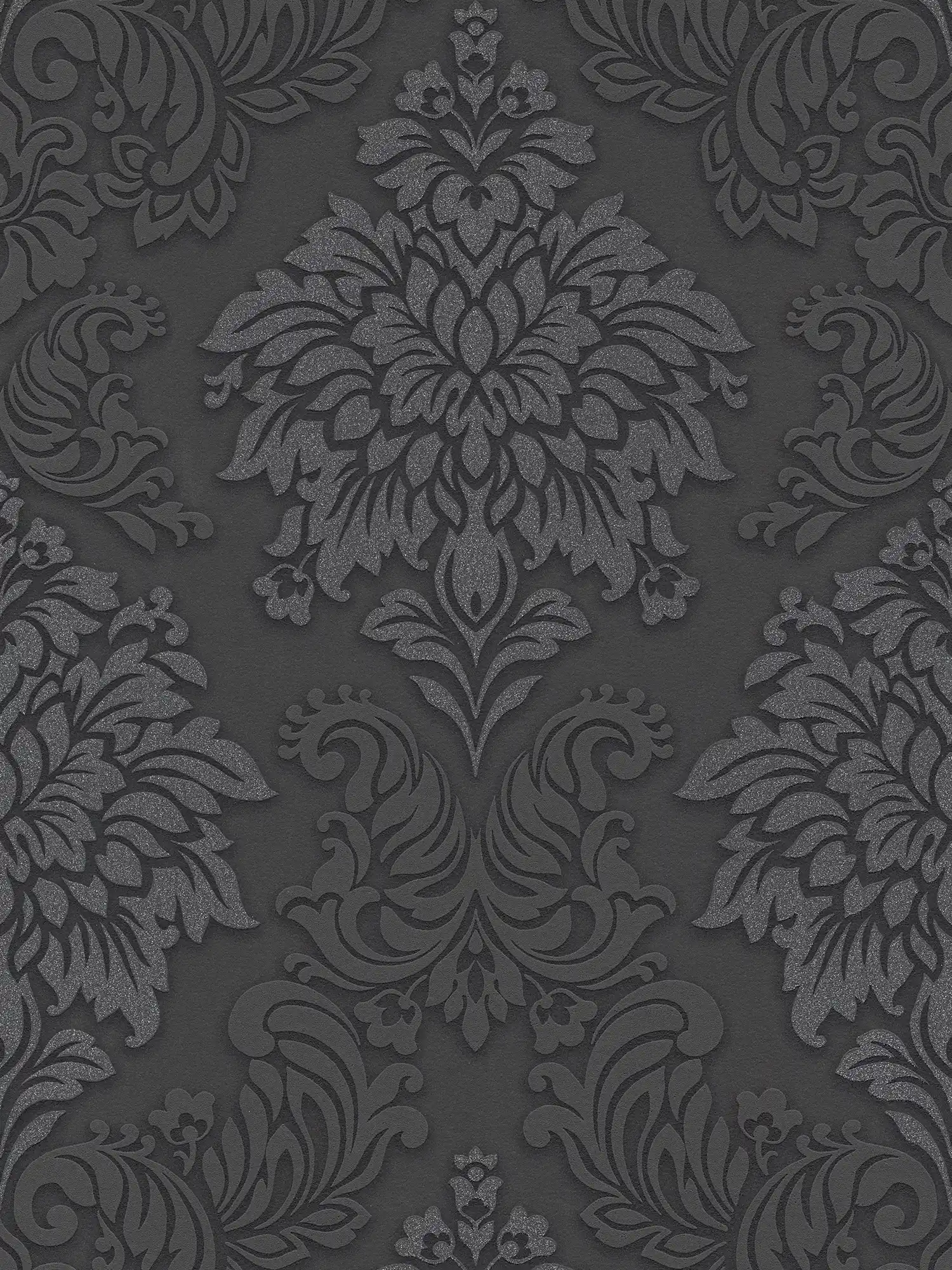         Papier peint baroque Ornements avec effet scintillant - noir, argent, gris
    