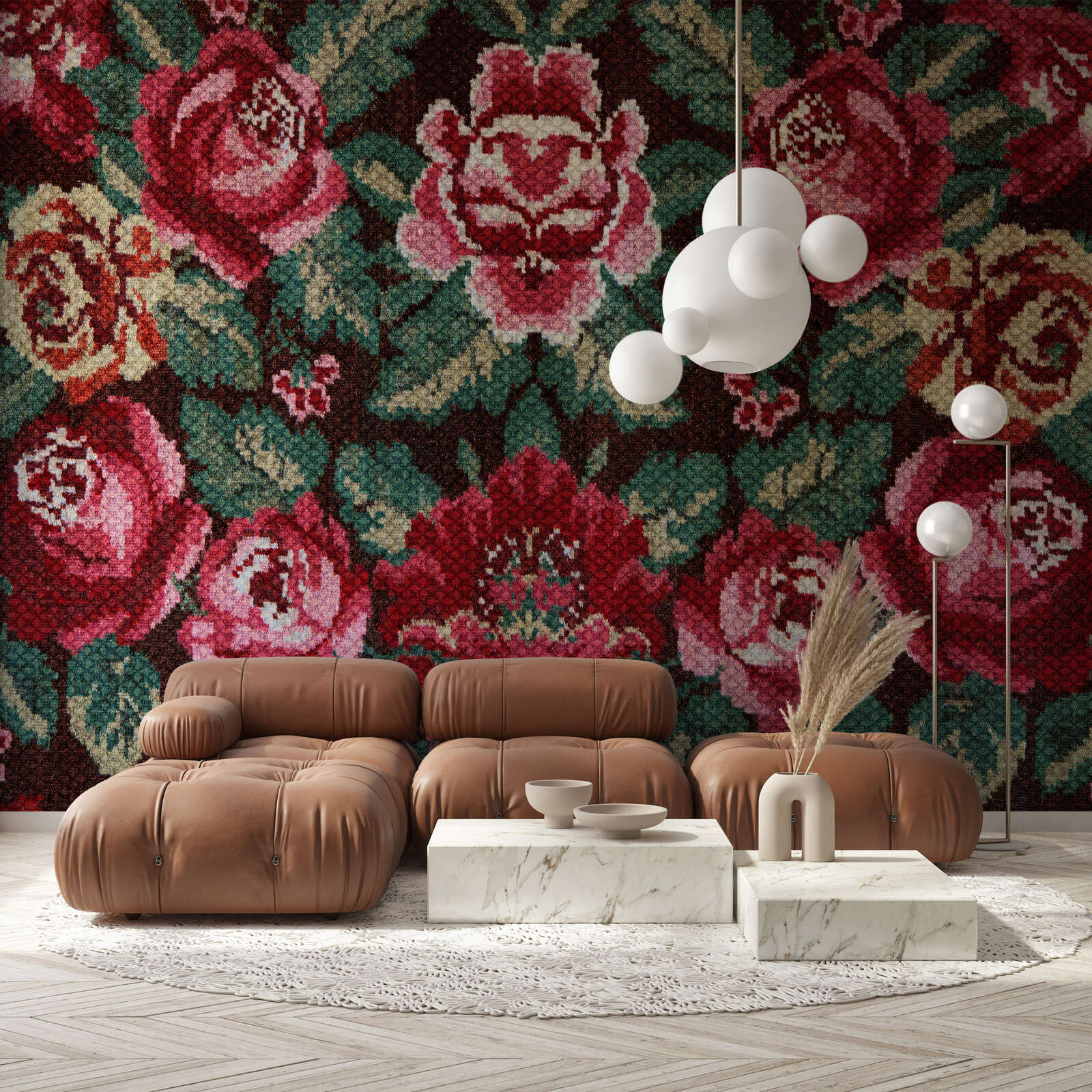 Rosenmuster, Wandtapete, Retro-Stil, Rosenfarben, Wohnzimmer-Set