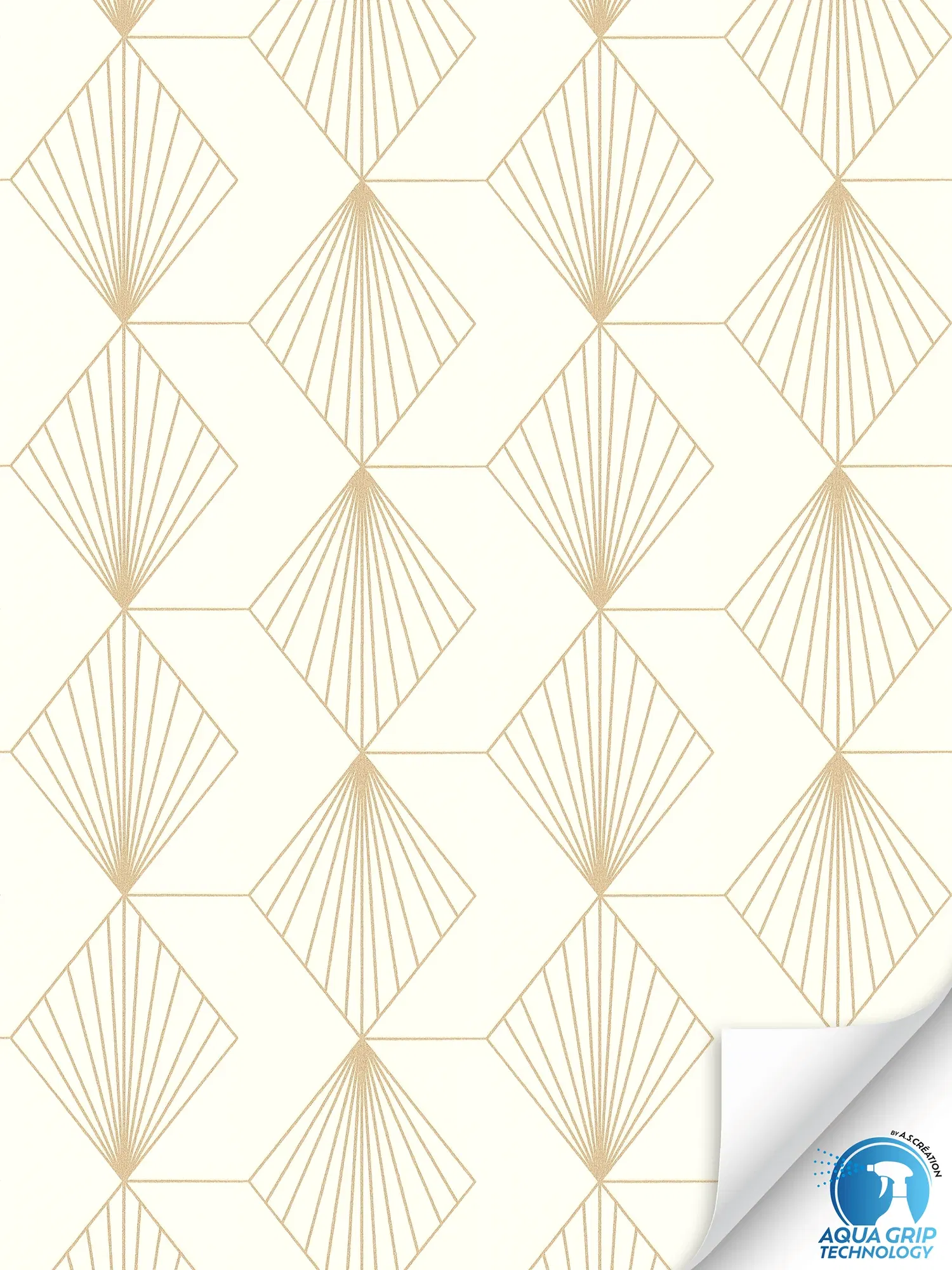         Elégant papier peint intissé art déco, légèrement brillant avec des accents dorés et une structure lisse - Water. Fixe. Prêt à l'emploi. - beige, or
    