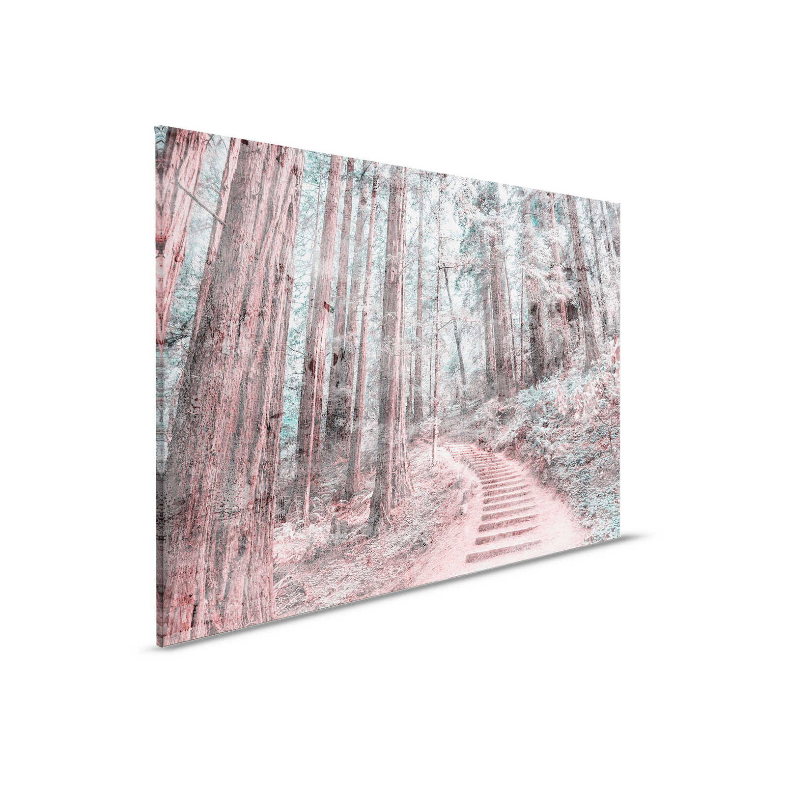         Canvas met houten trap door het bos | bruin, groen, wit - 0.90 m x 0.60 m
    