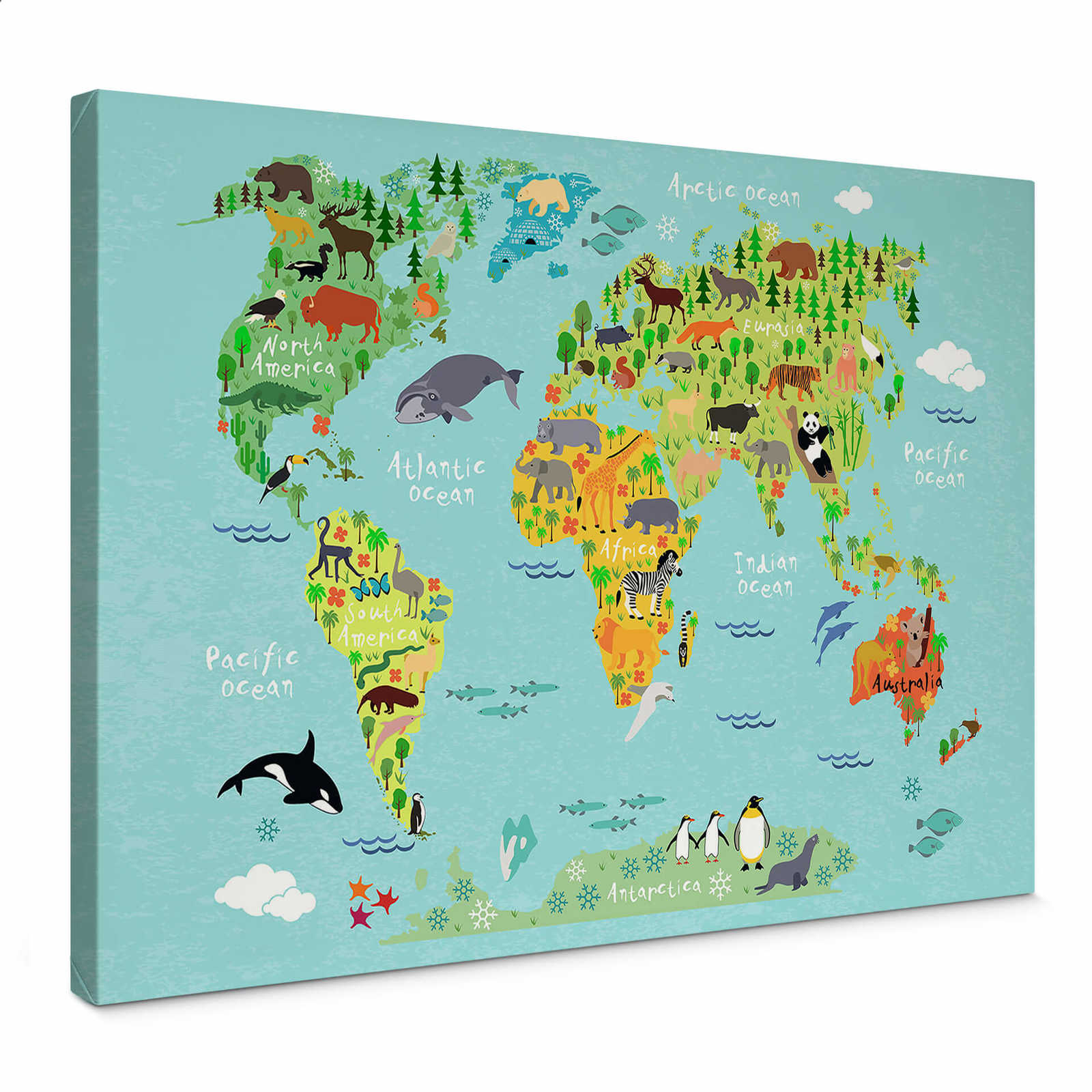         Canvas schilderij Wereldkaart met dieren door Kvilis - 0,70 m x 0,50 m
    