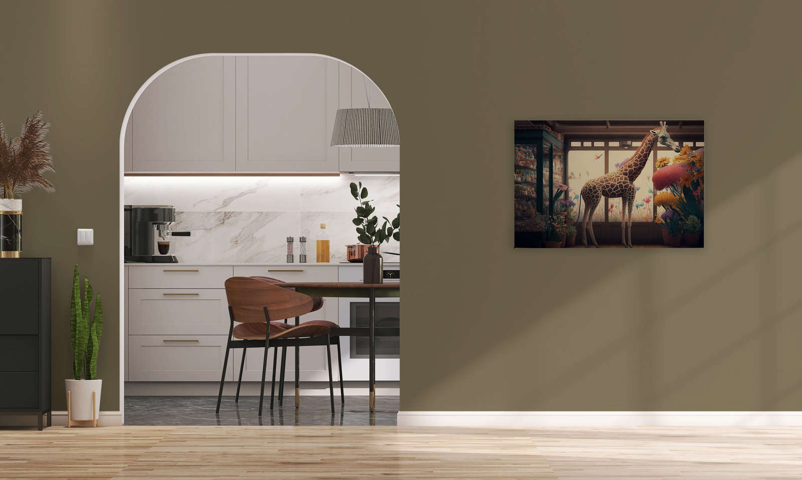             KI Canvas schilderij »bloem giraffe« - 90 cm x 60 cm
        