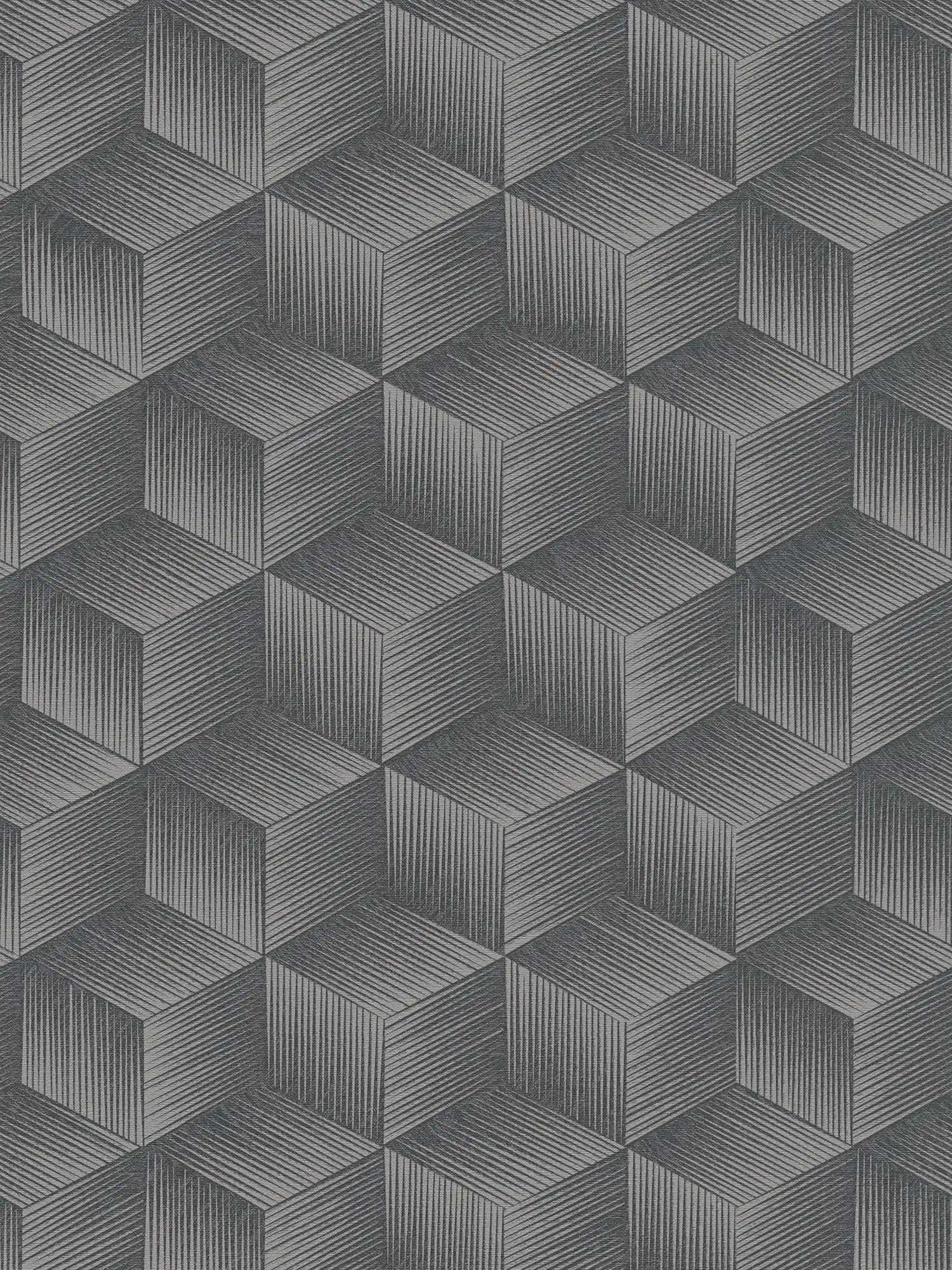 3D-Tapete mit Glitzereffekt und Quadratmuster PVC-frei – Schwarz, Grau