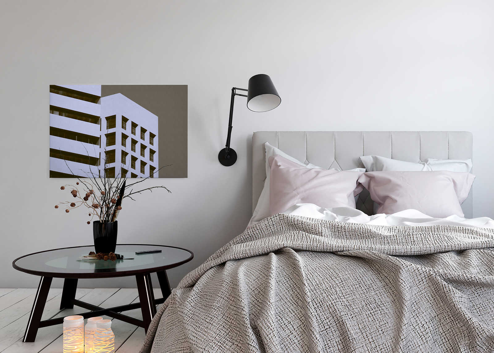             Skyscraper 1 - Leinwandbild mit Gebäude im Retrolook in Rauputz Struktur – 0,90 m x 0,60 m
        